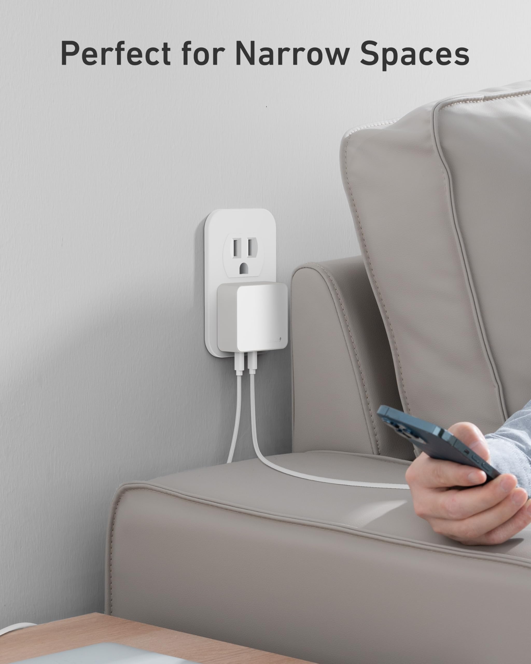 Nekmit Bloque de cargador USB C plano de 100 W, cargador de pared rápido GaN de 3 puertos (2 USB-C y 1 USB-A), enchufe de pared USB C con puntas fijas para iPhone 17/16, MacBook Pro/Air, iPad, Galaxy