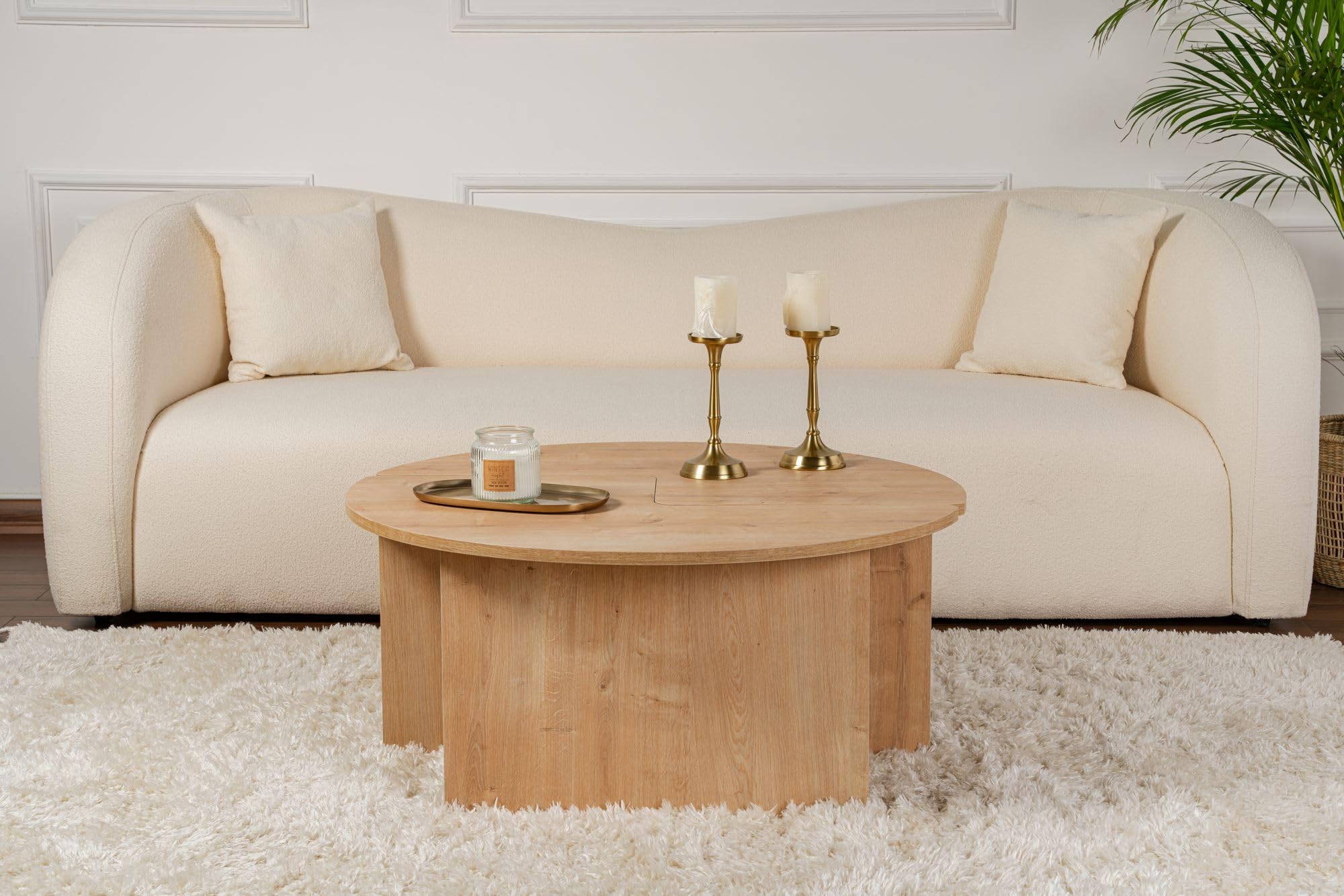 Hanah Home Elegante tavolo da caffè, diametro 90 cm, altezza 41 cm, 100% melamina, spessore 18 mm, perfetto per le stanze moderne e gli spazi di Cozy