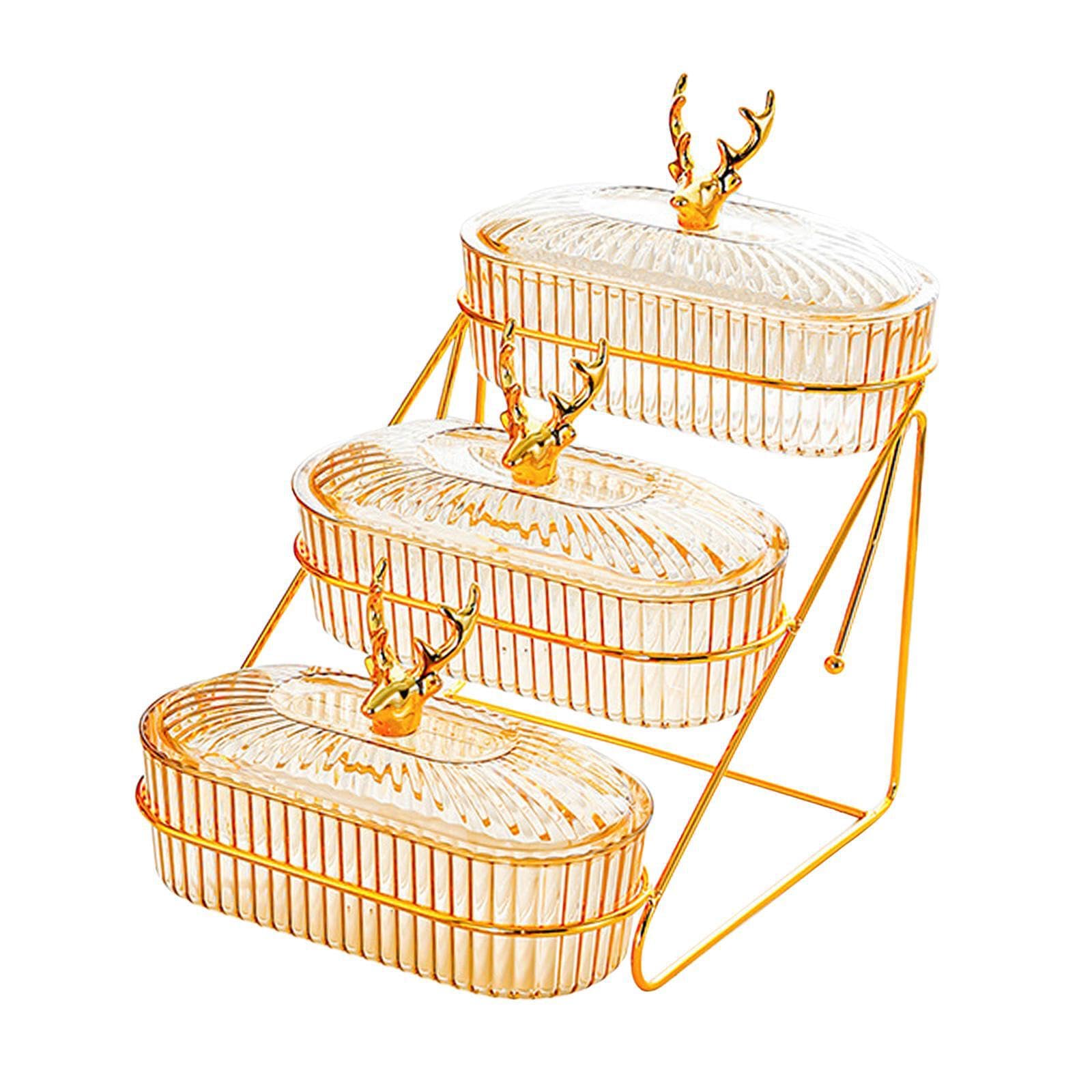 PIXZCSA Snack Plates Dried Fruit Dish Appetizer Serving Tray for Creative Multi Layer For Serving Snacks Light And Luxurious Snack Dishes Appetizer Tray Bar, amber, 3 layer