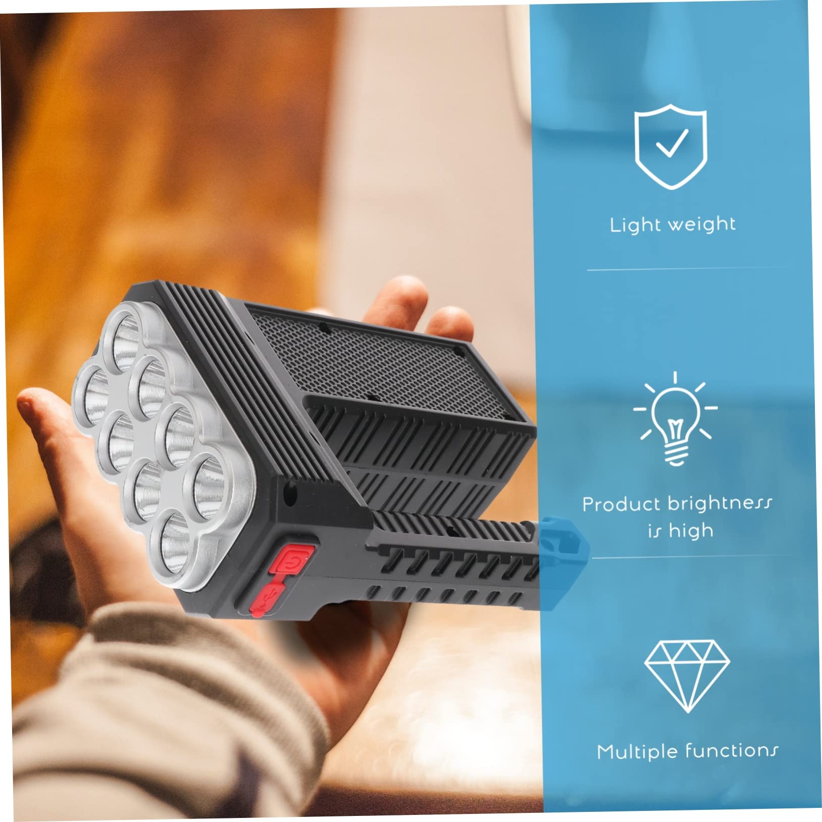 ORFOFE Torcia Solare da Campeggio LED Portatile, Ricaricabile, in Abs, Ricarica Usb, per Attività All'aperto e Pesca, 1200