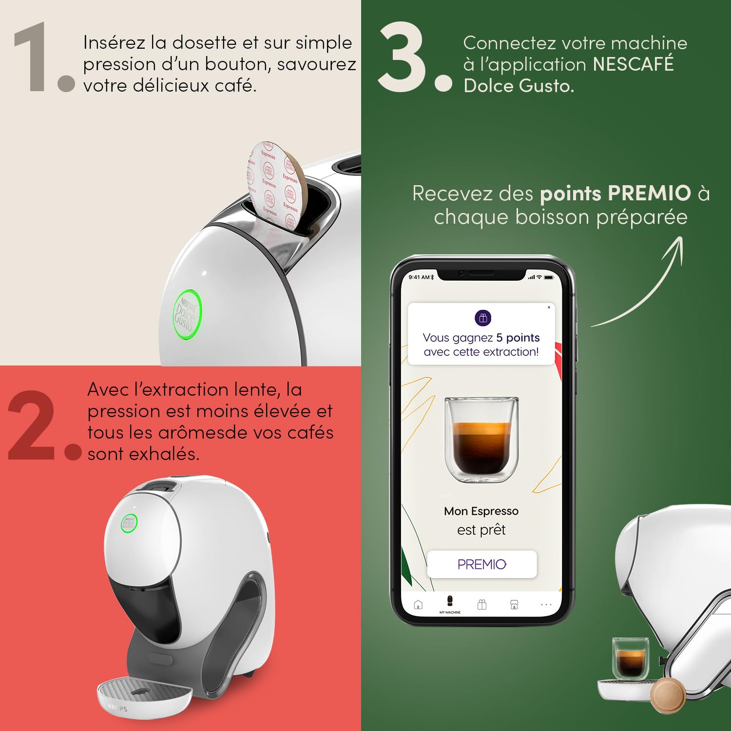 Nescafé Dolce Gusto NEO CAFFE - Machine À Café KRUPS pour Dosettes Compostables - Technologie Brevetée SmartBrew 3-En-1 - Cafetière Connectée - Cafés noirs, KP830110, Blanc