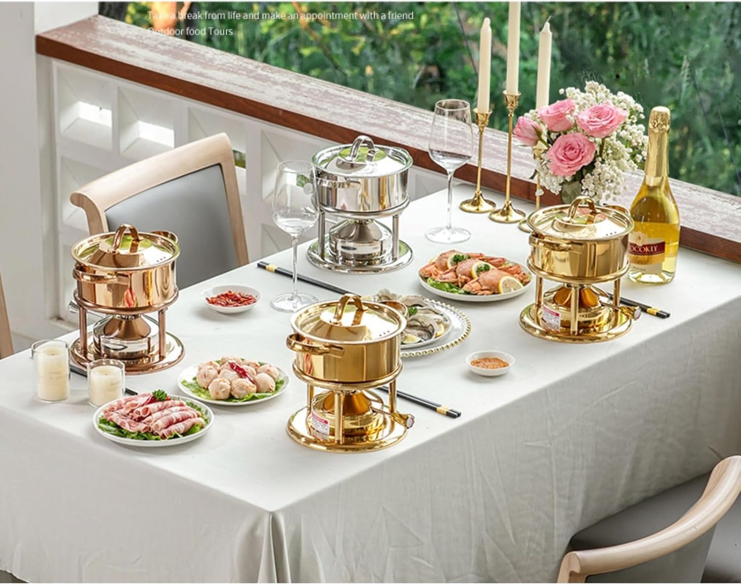 Fondue Set Ideal For Hot Pot Inflatable Gas Stove Perfect For Kitchen Collection & Wedding Gifts With Glass Lid(Silver)