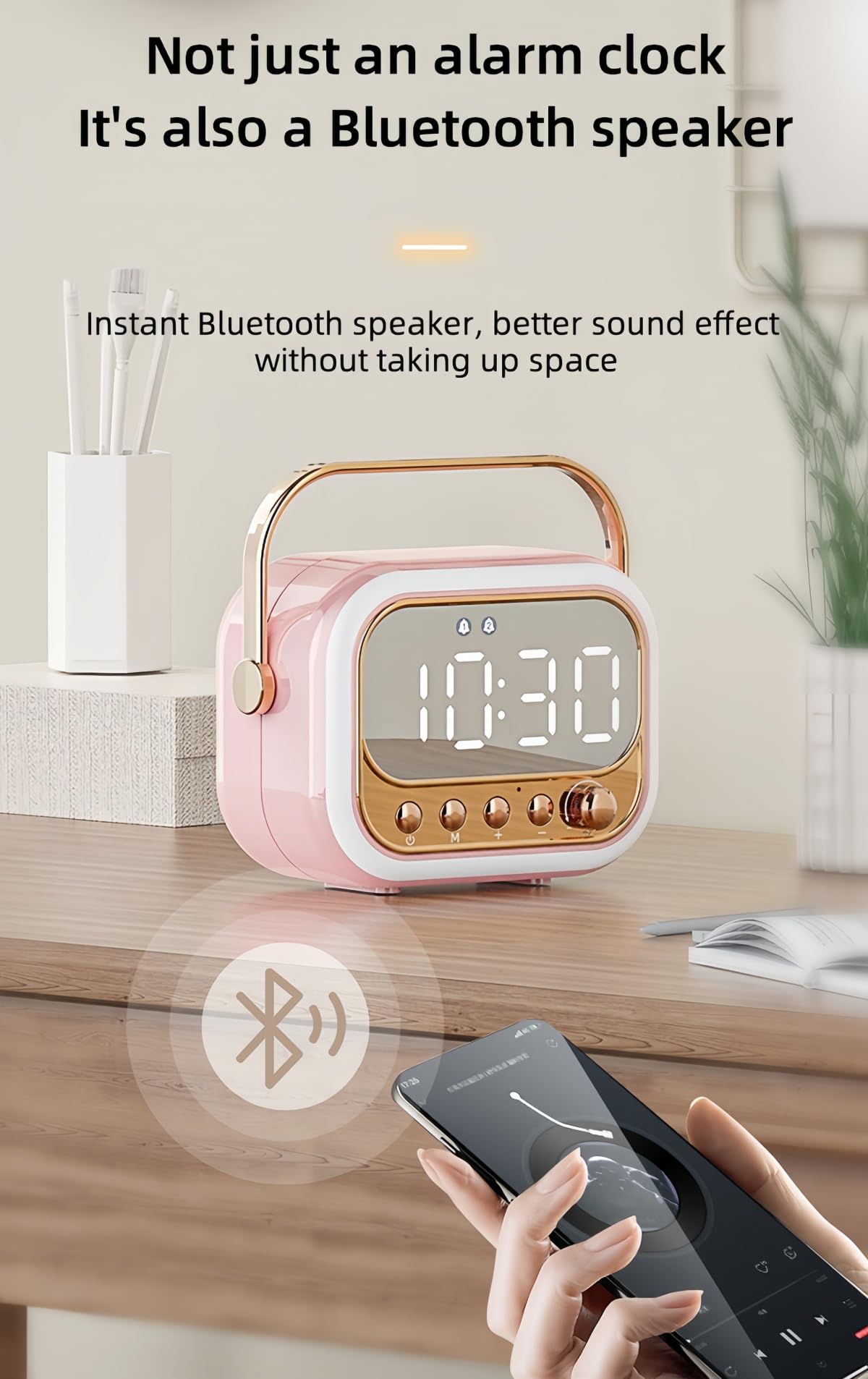 Sveglia Bluetooth luce RGB, subwoofer portatile da tavolo, luci colorate, radio FM, doppia sveglia, riproduzione TF/USB, amici. (Rosa)