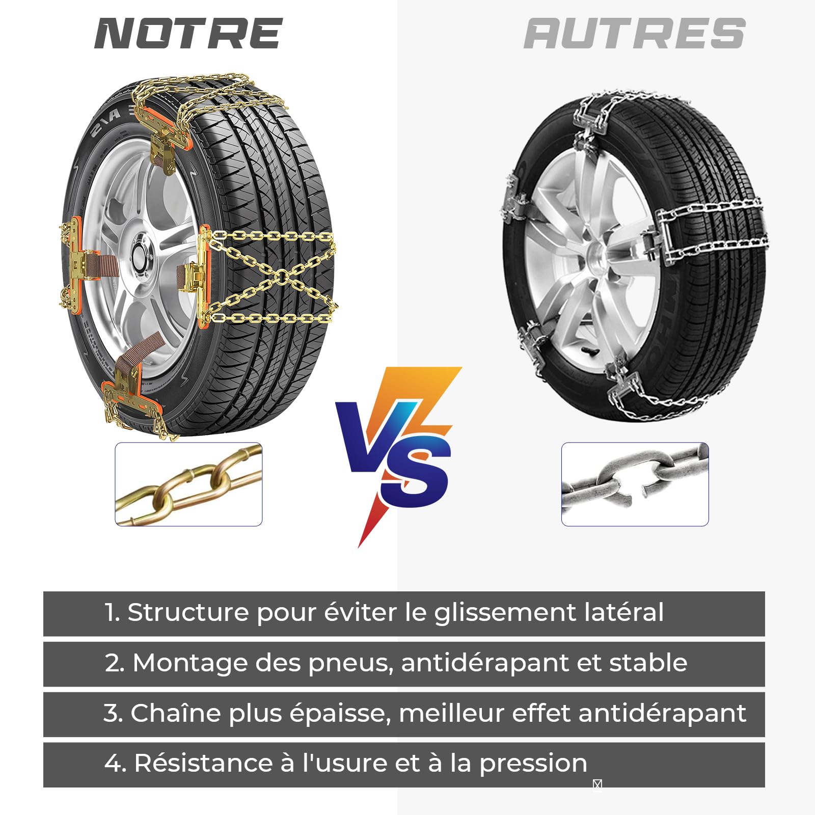 8 Pièces Chaines Neige Voiture Universel, Chaînes Voiture Anti-Dérapant, Chaînes De Neige Type pour voiture, SUV, camions - Pour 195 205 215 225 235 245 50/55/60/65 R15 R16 R17 R18