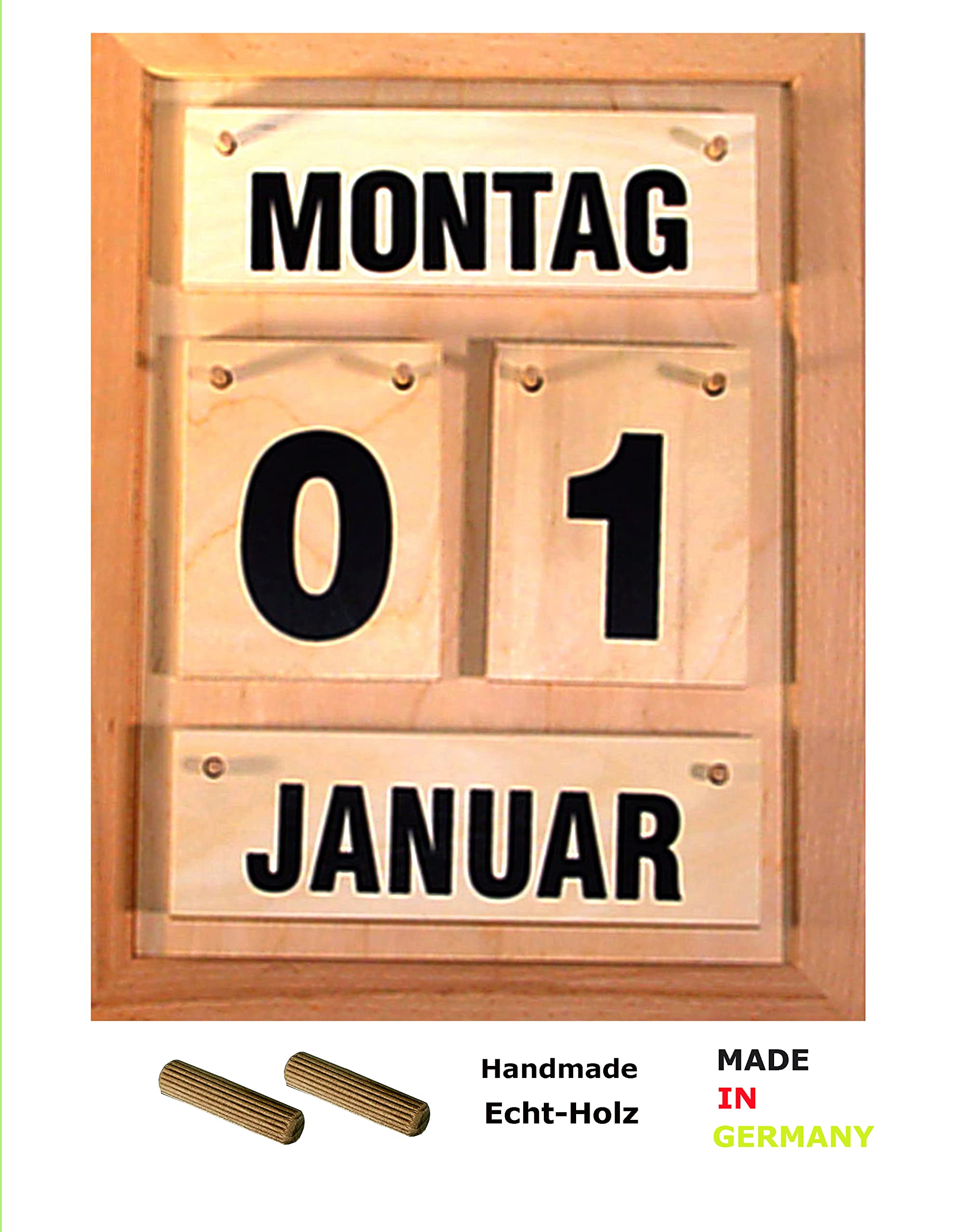 Dauerkalender im Halbformat aus Buchenholz | Handgefertigt | Zeitloses Design | Tagesstruktur | Vielseitig einsetzbar | Naturprodukt | Made in Germany | Für Zuhause, Büro, Praxis | Schwarz