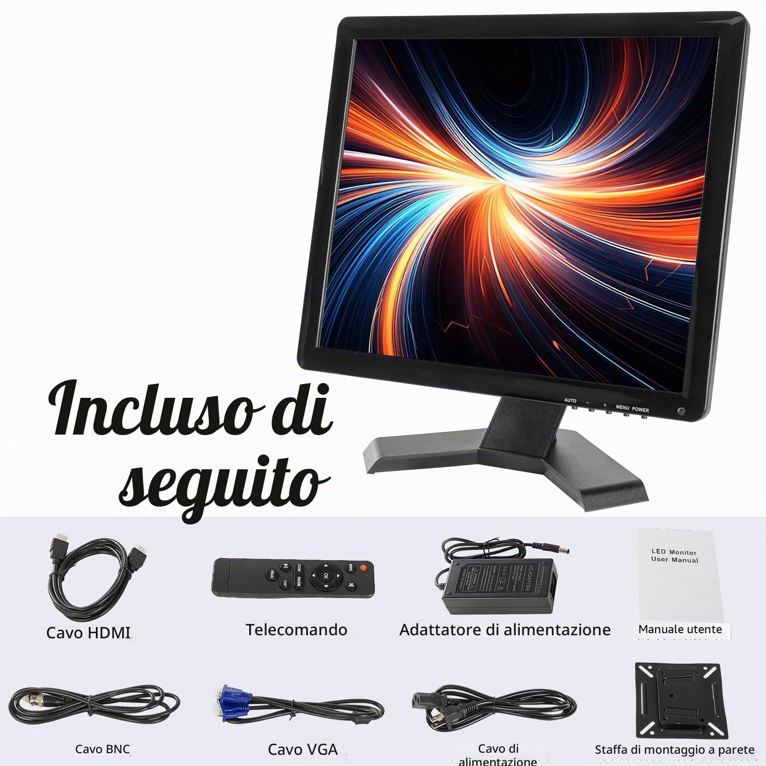 Monitor di sicurezza CCTV TFT LCD da 19 pollici, 1280 x 1024, 4:3, schermo a colori, HDMI, VGA, AV, BNC, ingresso con telecomando, altoparlanti integrati per telecamera di sorveglianza