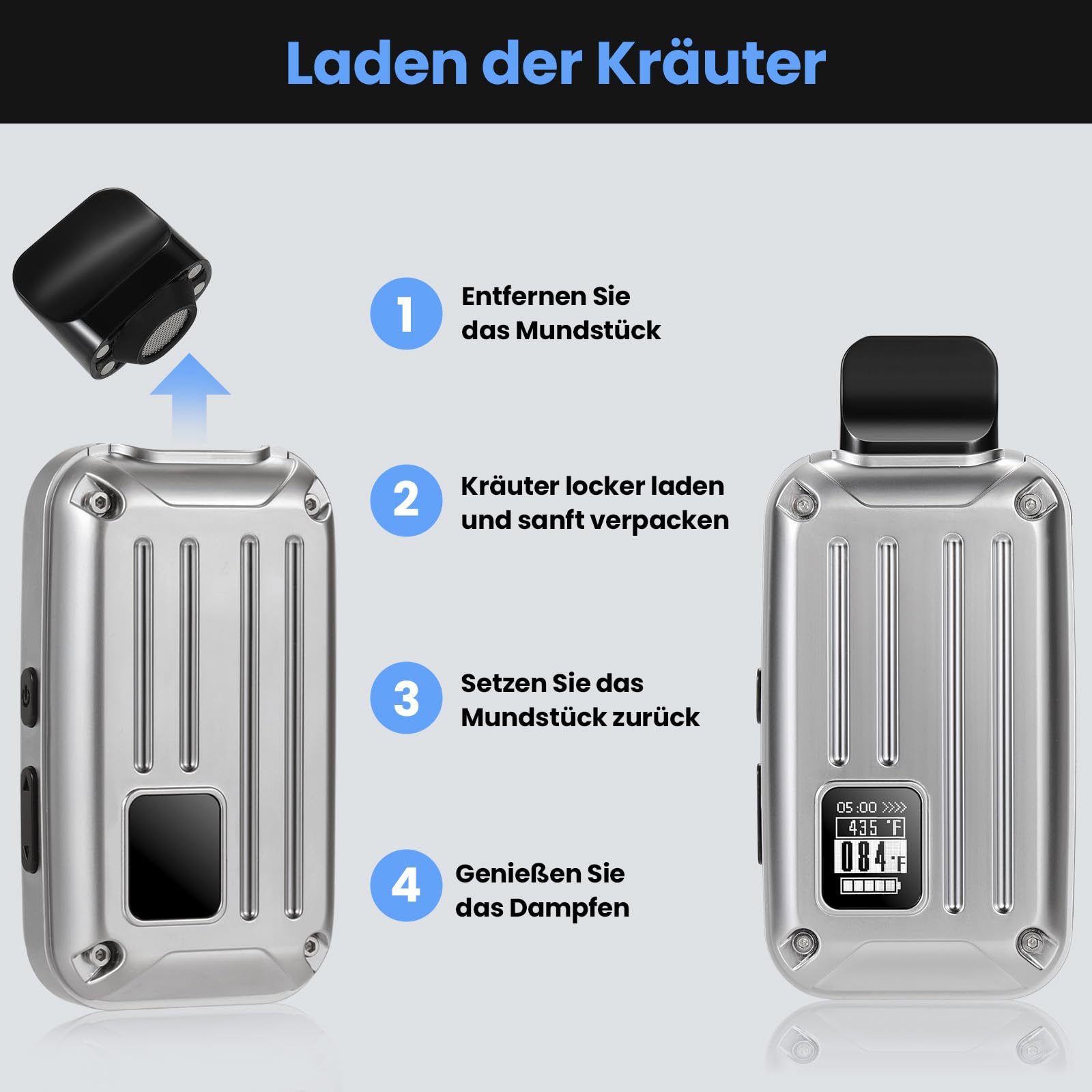 Vaporizer Kräuter | MEDGRAM Präzise Temperatureinstellung 93-220℃ | LCD Display | Magnetisches Slide-In-Mundstück | Einfache Reinigung