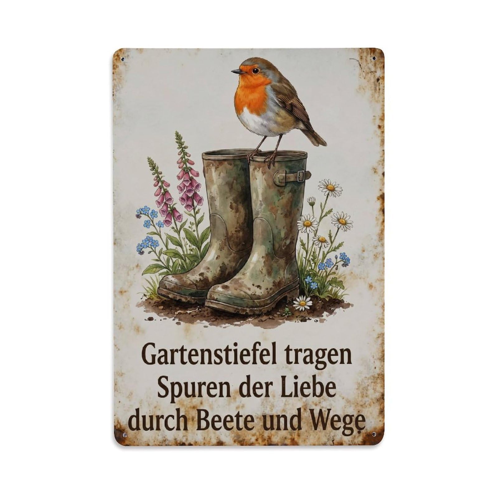 Robin Bird Garden Quote Garden Boots Metal Tin Sign