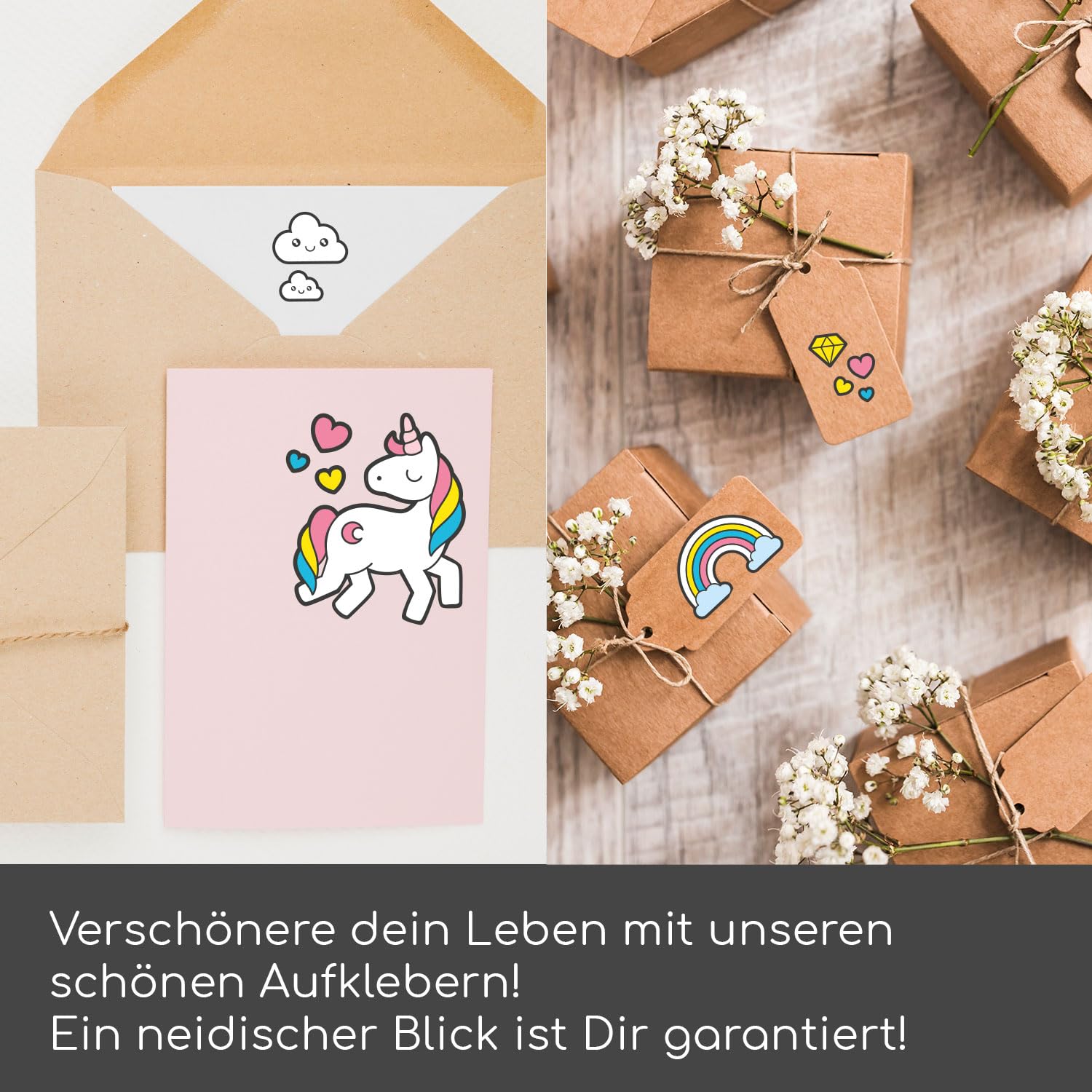 500 Adesivi Unicorno Arcobaleno 2,5 Cm | Rotolo Di Etichette Per Bambini, Album, Feste E Lavoretti Fai Da Te