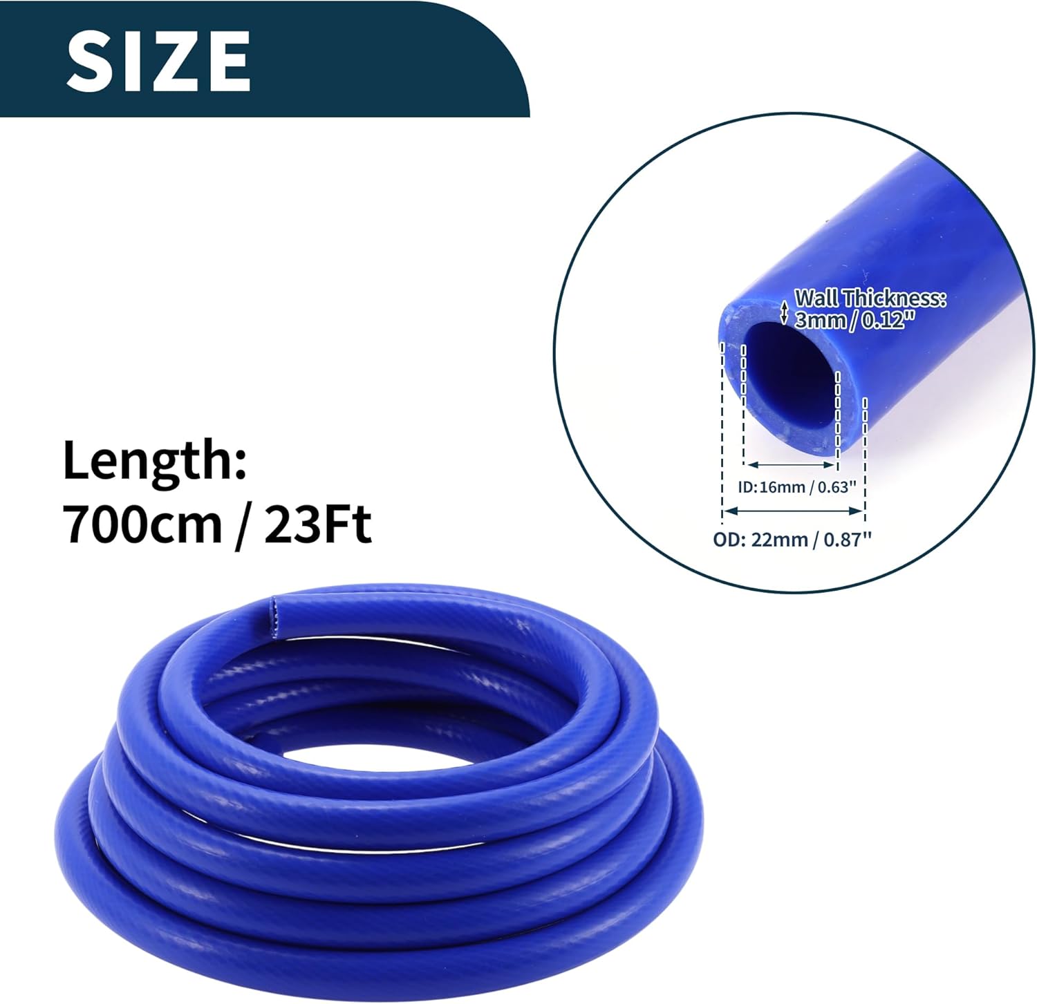 Silicone Vacuum Tubing Hose Automotive Vacuum Line 23Ft 5/8" 16mm ID 3mm Thickness 1 Pc High Temperature 130PSI Max Pressure for Air and Water