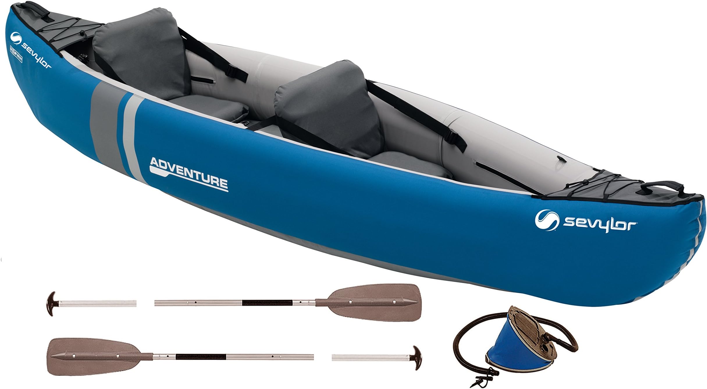 Sevylor Kanu aufblasbar Adventure Kit - 2 Personen Faltkajak inkl. 2 Paddel, Fußpumpe, 314 x 88 cm