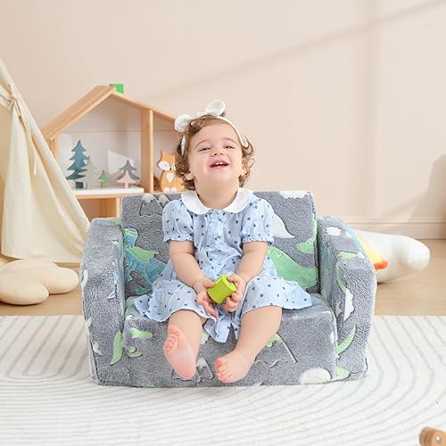 Miniatura 2 de Kisdsa Sofá plegable para niños pequeños con manta, silla abatible para niños pequeños, sofá de espuma para niños y niñas, sofá convertible a