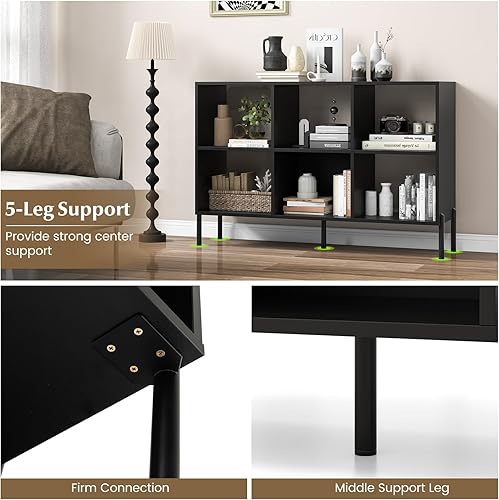 Miniatura 6 de Giantex Estantería de 6 cubos, estantería de madera de 3 niveles de 47 pulgadas de largo con 5 patas de metal, estante ajustable, dispositivo