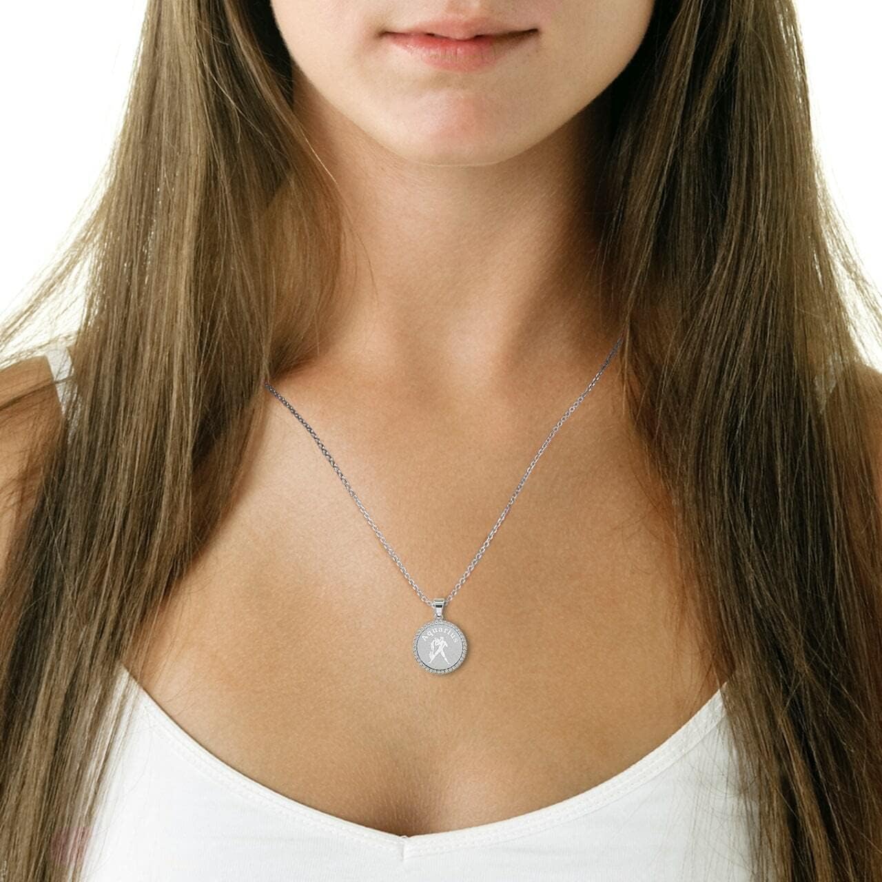 14K White Gold Diamond Accented Zodiac Astrological Sign Charm Personalized Pendant Necklace (G-H Color, SI1-SI2 Clarity) - Choice of Length and Zodiac Sign