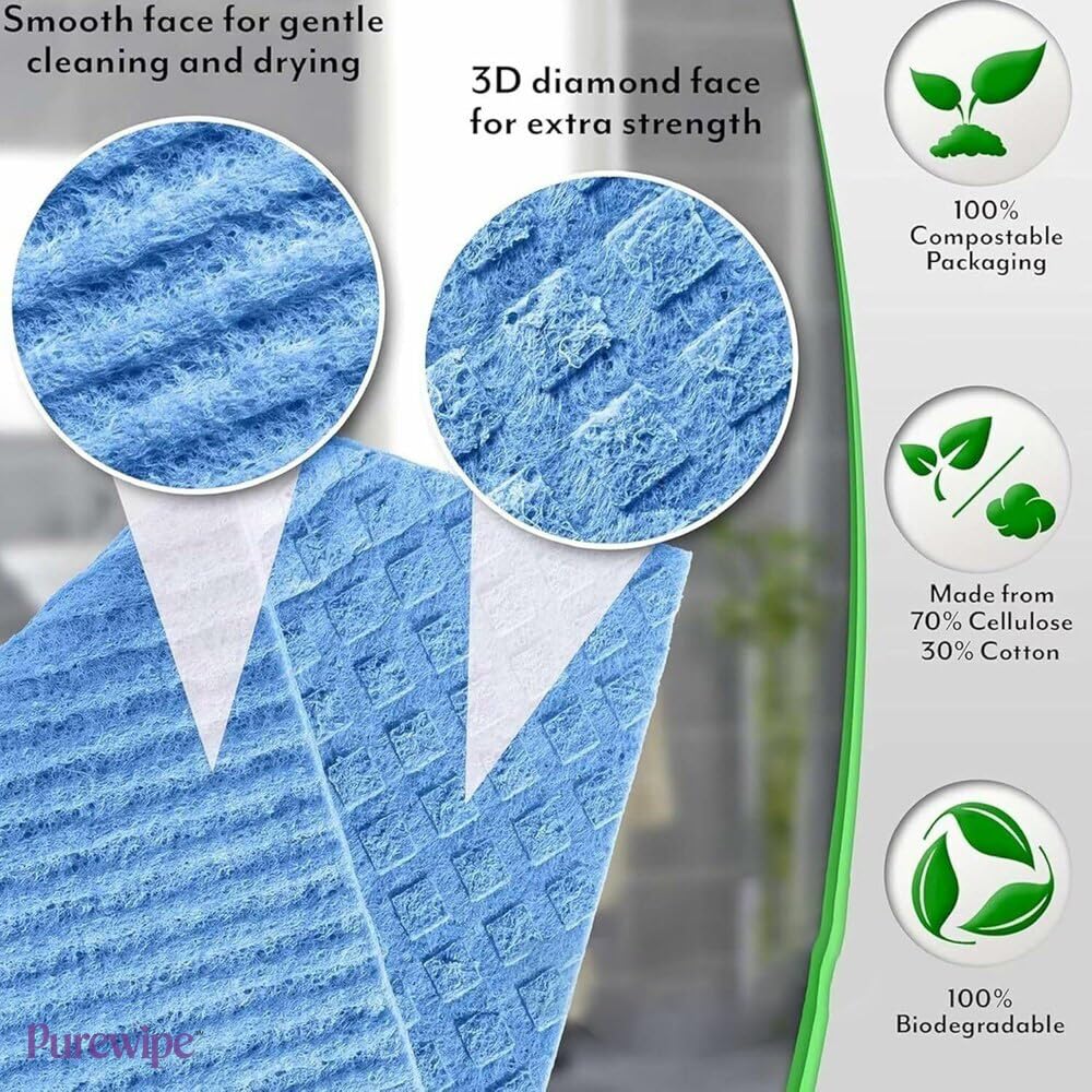 Purewipe Reusable Sponge Wipes– Super Absorbent Multi-Colour, 15x15cm Cleaning Pads for Kitchen Stove, Table & Countertops (5 Piece) 4