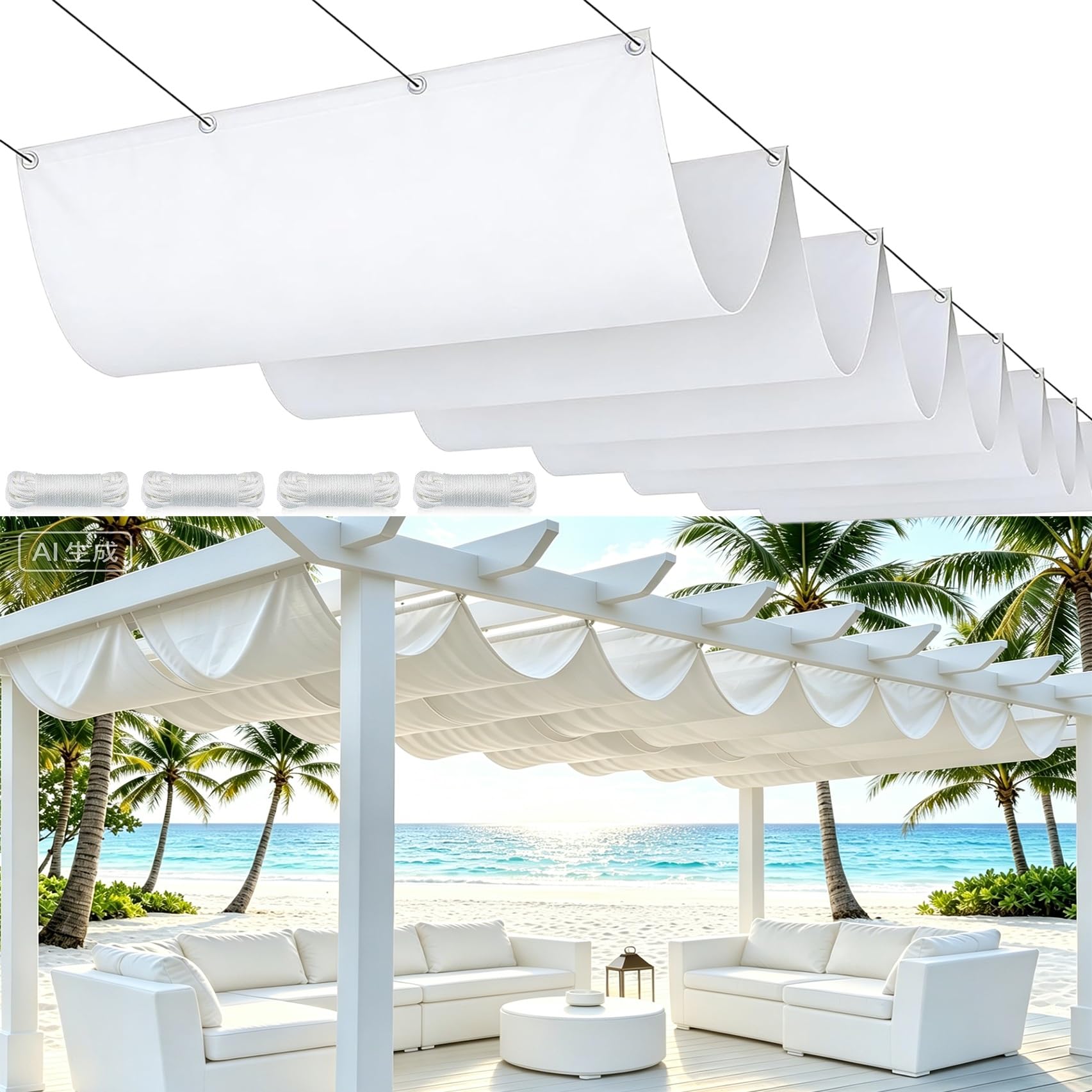 Voile ombrage rétractable vague 150 x 850 protection UV terrasse