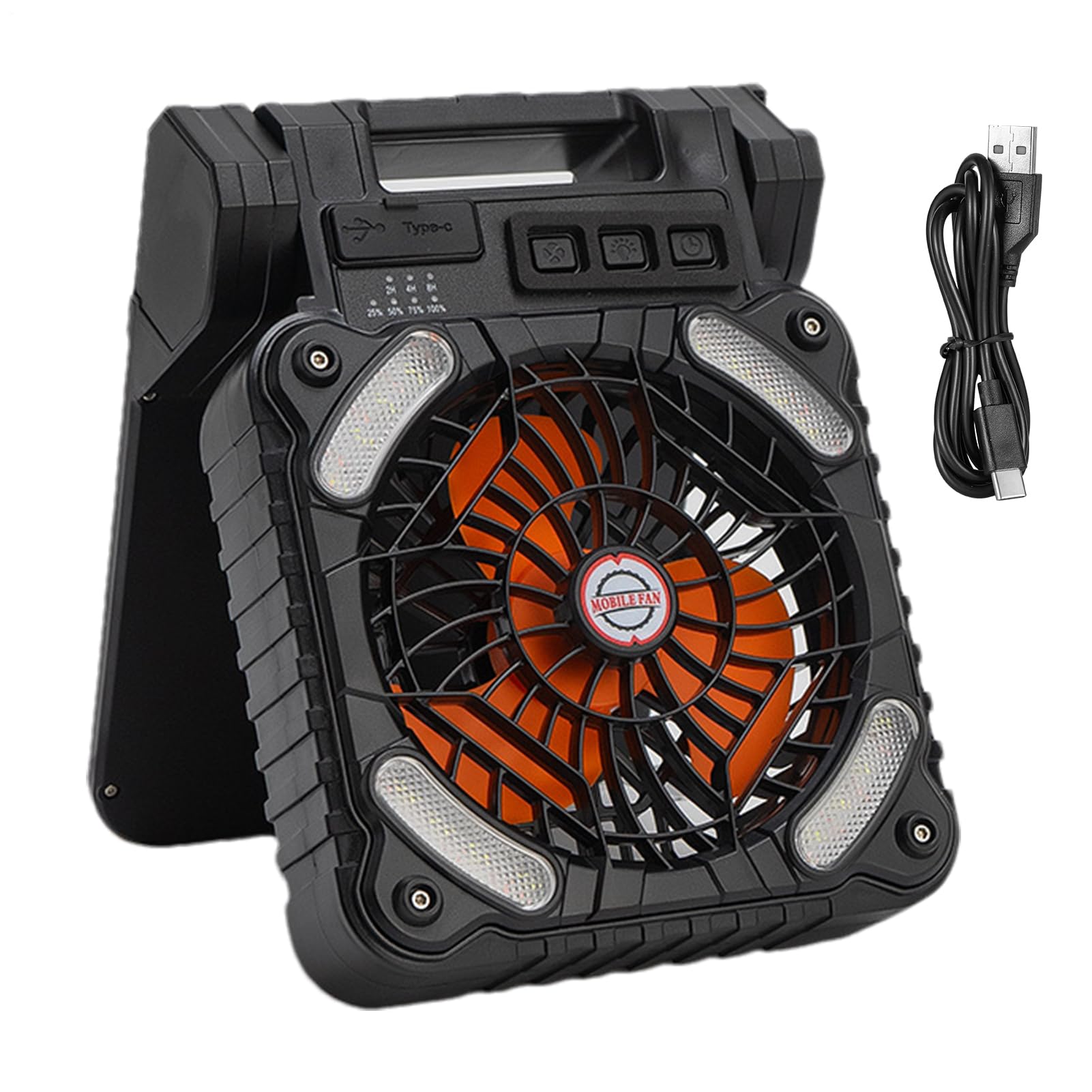 Genérico Ventilador solar portátil,Ventilador solar para acampar,Ventiladores para tiendas de campaña con luces - LED con 4 velocidades de viento y 3 niveles de brillo, con batería de 100