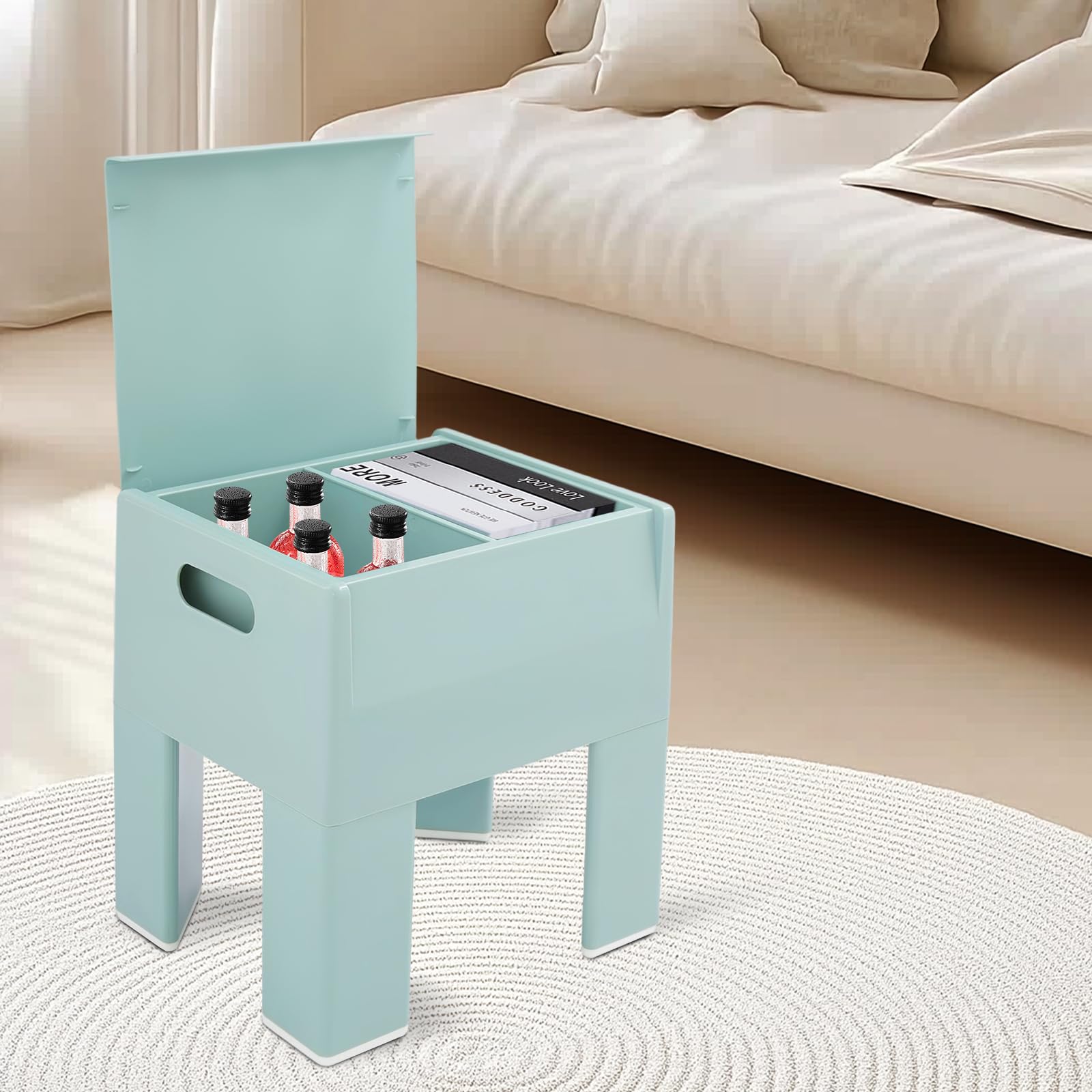 Pouf con vano portaoggetti multifunzionale, sgabello basso, per soggiorno, camera da letto, 37 x 31 x 40 cm (blu marino)