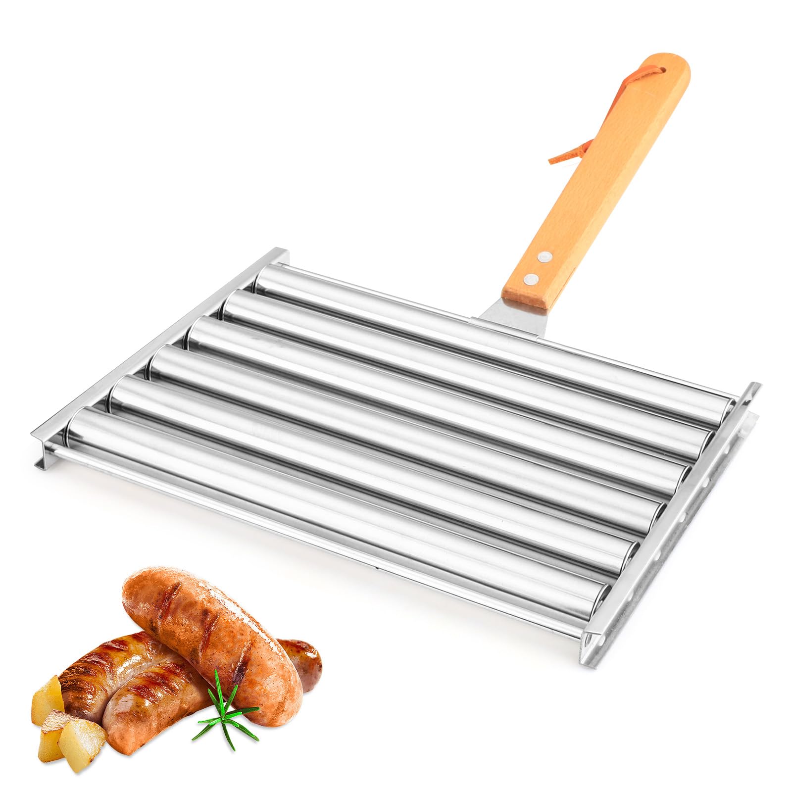 Estante para salchichas de acero inoxidable que gira de forma uniforme con rodillo desmontable