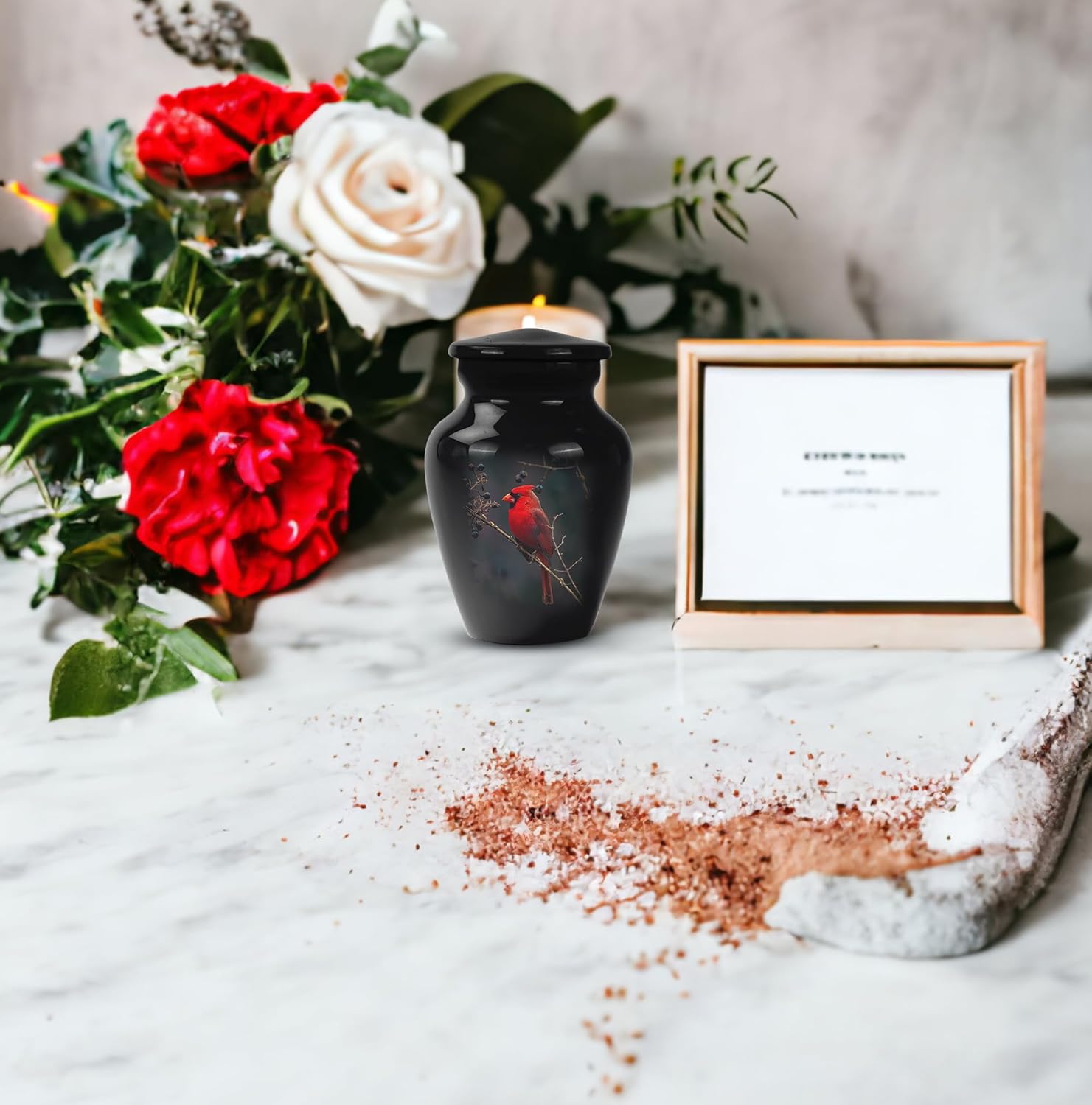 Set of 2 Red Cardinal Bird Mini Keepsake Urn - Cremation Urns for Ashes Female/Male - Mini Urn for Ashes for Women - Metal Urns for Human Ashes Adult - Mini Urns for Human Ashes (Size 3inch)