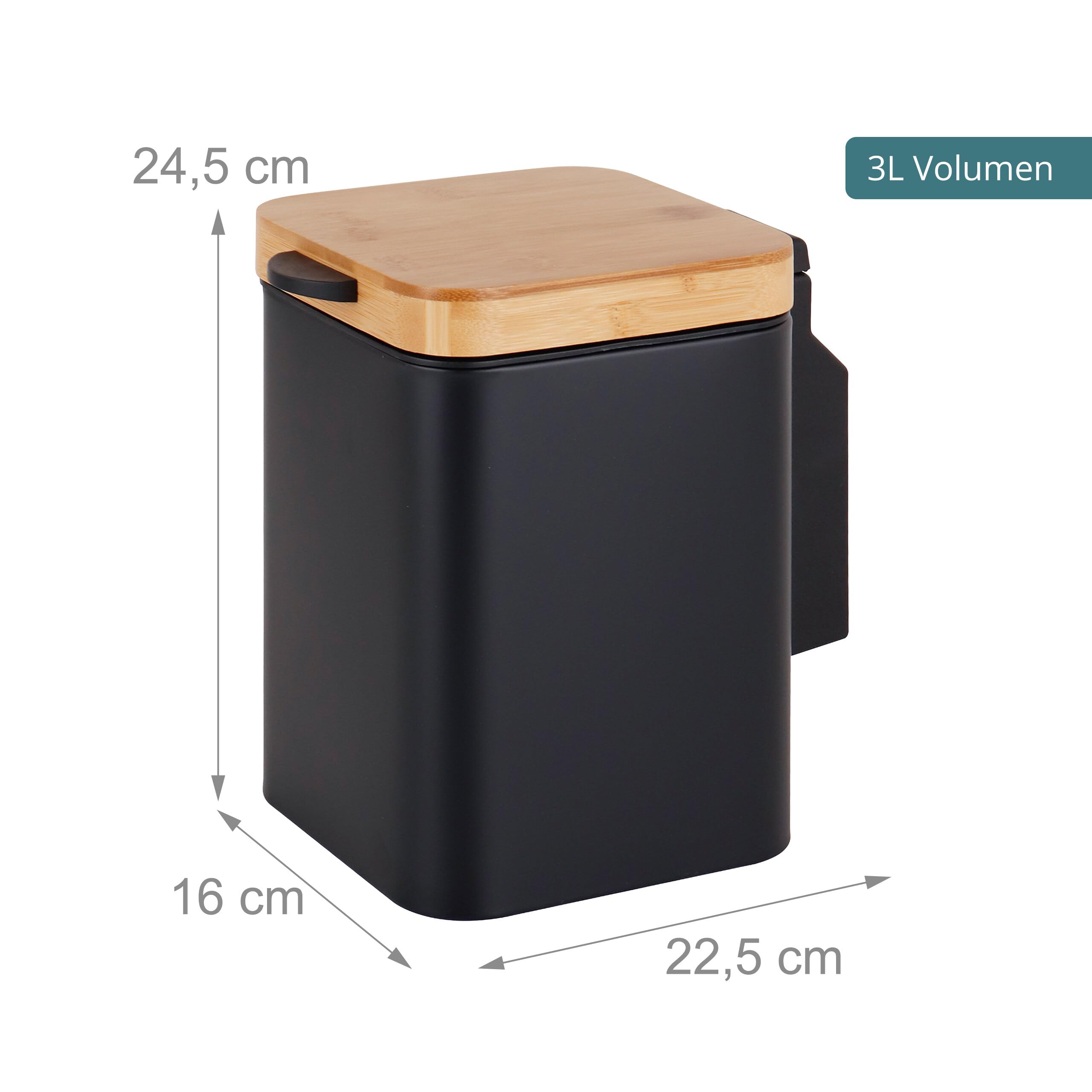 Relaxdays - Cestino cosmetici da parete, 3 l, nero/naturale | Chiusura soft-close, secchio interno, metallo, rettangolare