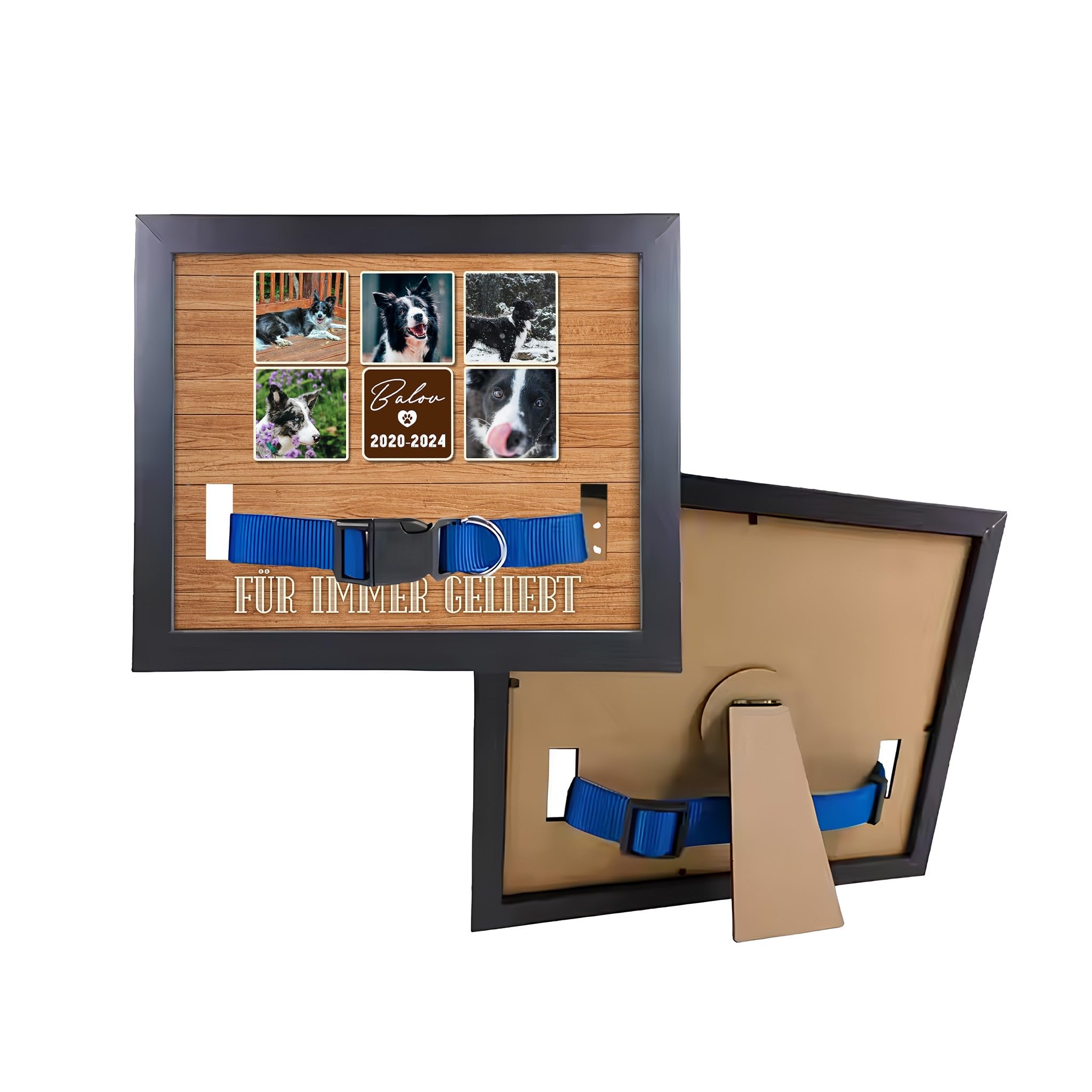 (Bedruckt Hund Bilderrahmen Erinnerung mit Halsband Holz Personalisiertes Andenken an verstorbenes Haustier Vierbeiner Tot Kondolenz Geschenk - mit Foto und Daten