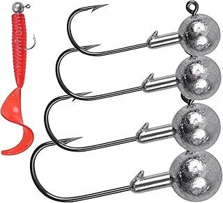 JSHANMEI Fishing Jig Hooks Unpainted Lead Round Ball Fishing Jig Head Hooks with Barb for Bass Trout Lure Fishing Accessories Tackle Box Saltwater Freshwater