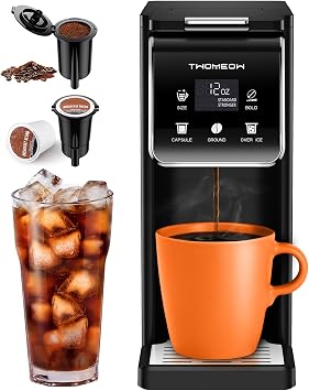 Coffee Maker Hot & Iced With Bold Setting,Single Serve Coffee Maker For K Cup And Grounds,52 Oz Removable Water Tank,6-14 Oz Brew Sizes,One Cup Kcup Coffee Machine With Reusable Filter,Black