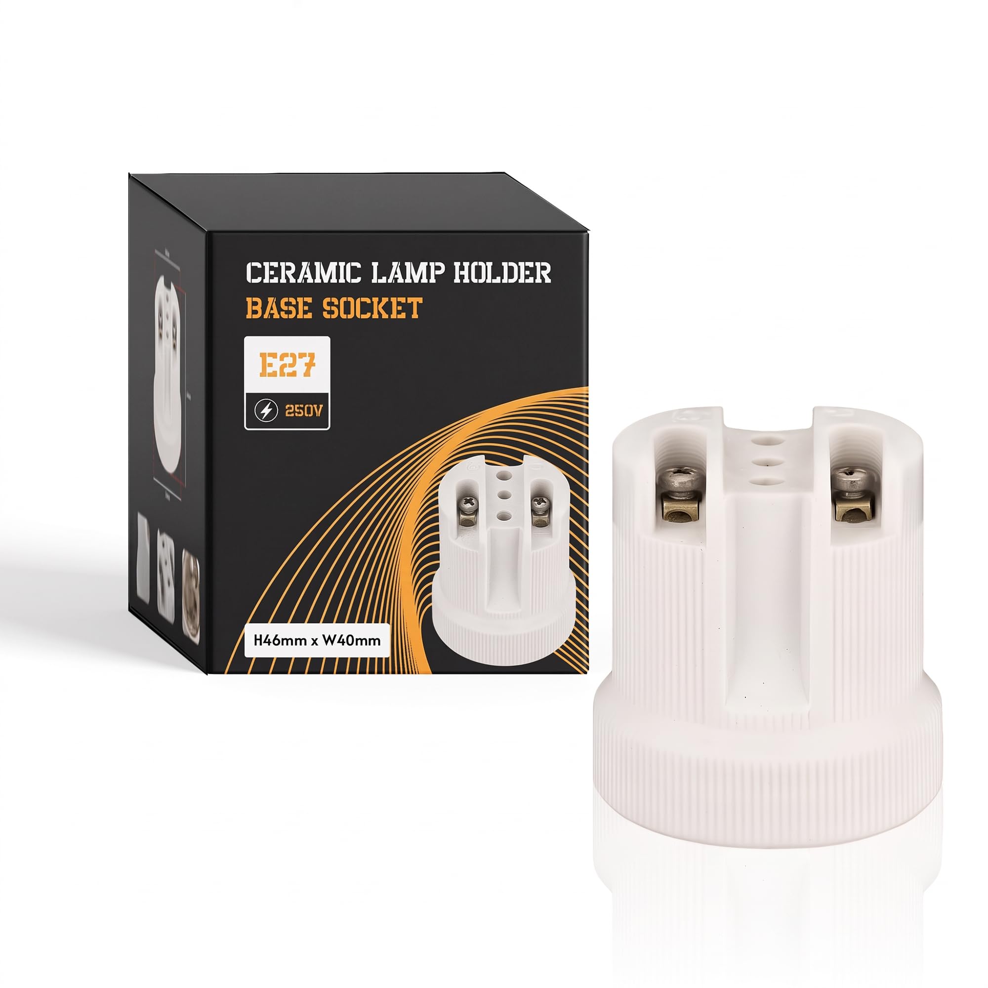 Ledsone White Ceramic Porcelain E27 Lamp Holder 46Mm(H) × 40Mm(W) × 33Mm(L) Edison Screw Light Bulb Socket, Heat Resistant Lampholder For Vintage Filament Bulbs Workshop/Industrial Lights, 240V