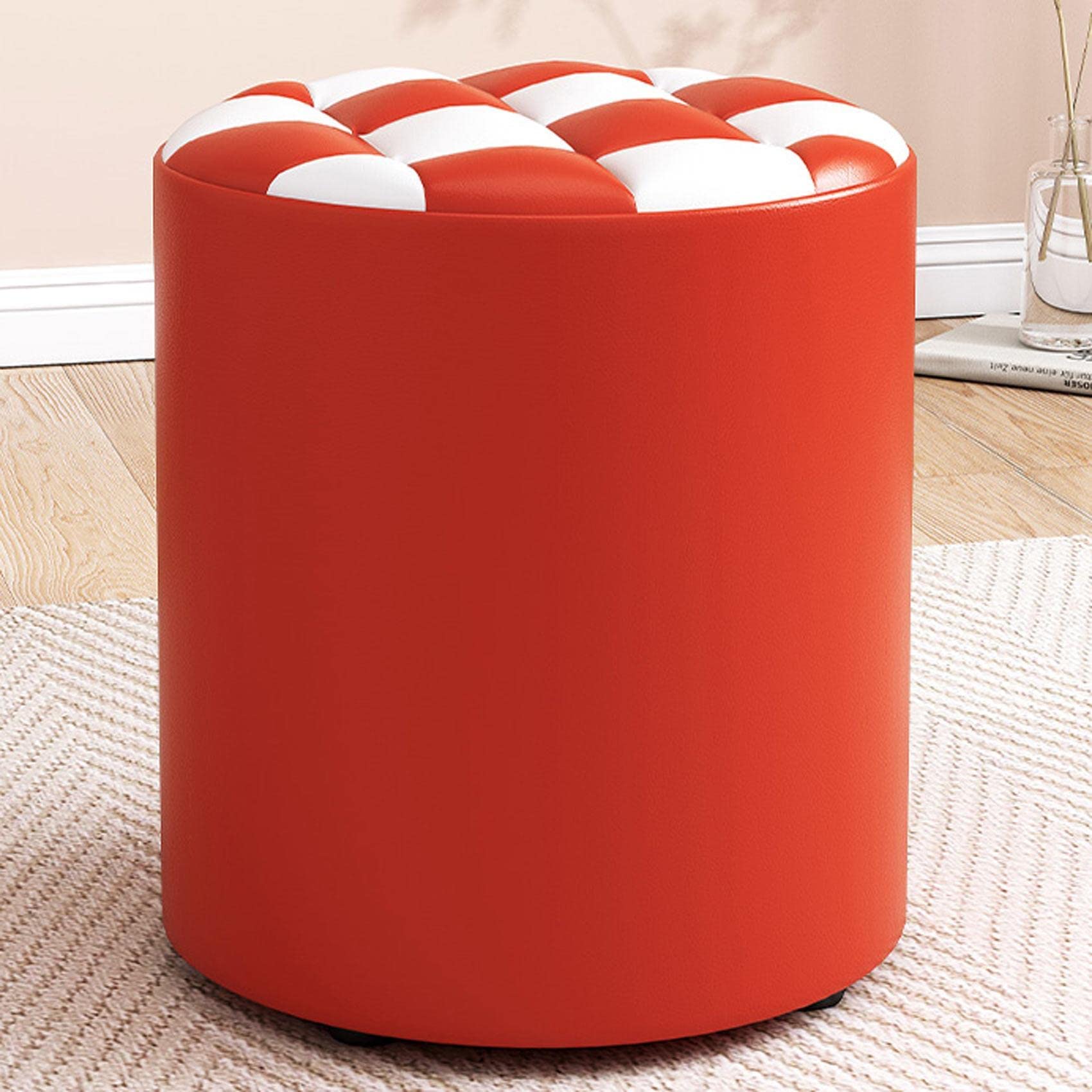 Repose-pieds en cuir rond noir et blanc | Tabouret dressing 31x28cm