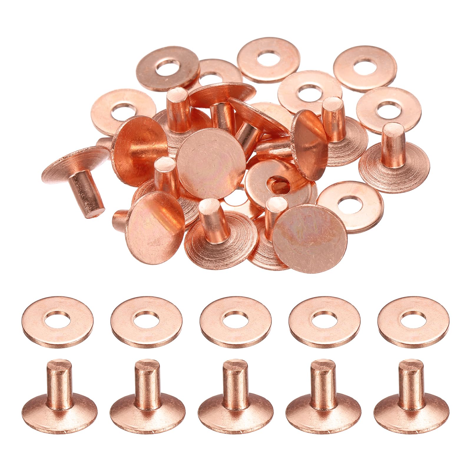 sourcing map 15Set Copper Rivets and Burrs Washers 12x4x7mm Polish Finish Solid Leather Rivet Fastener Studs Posts for Leather DIY Craft Belts Wallets Collars, Copper Tone