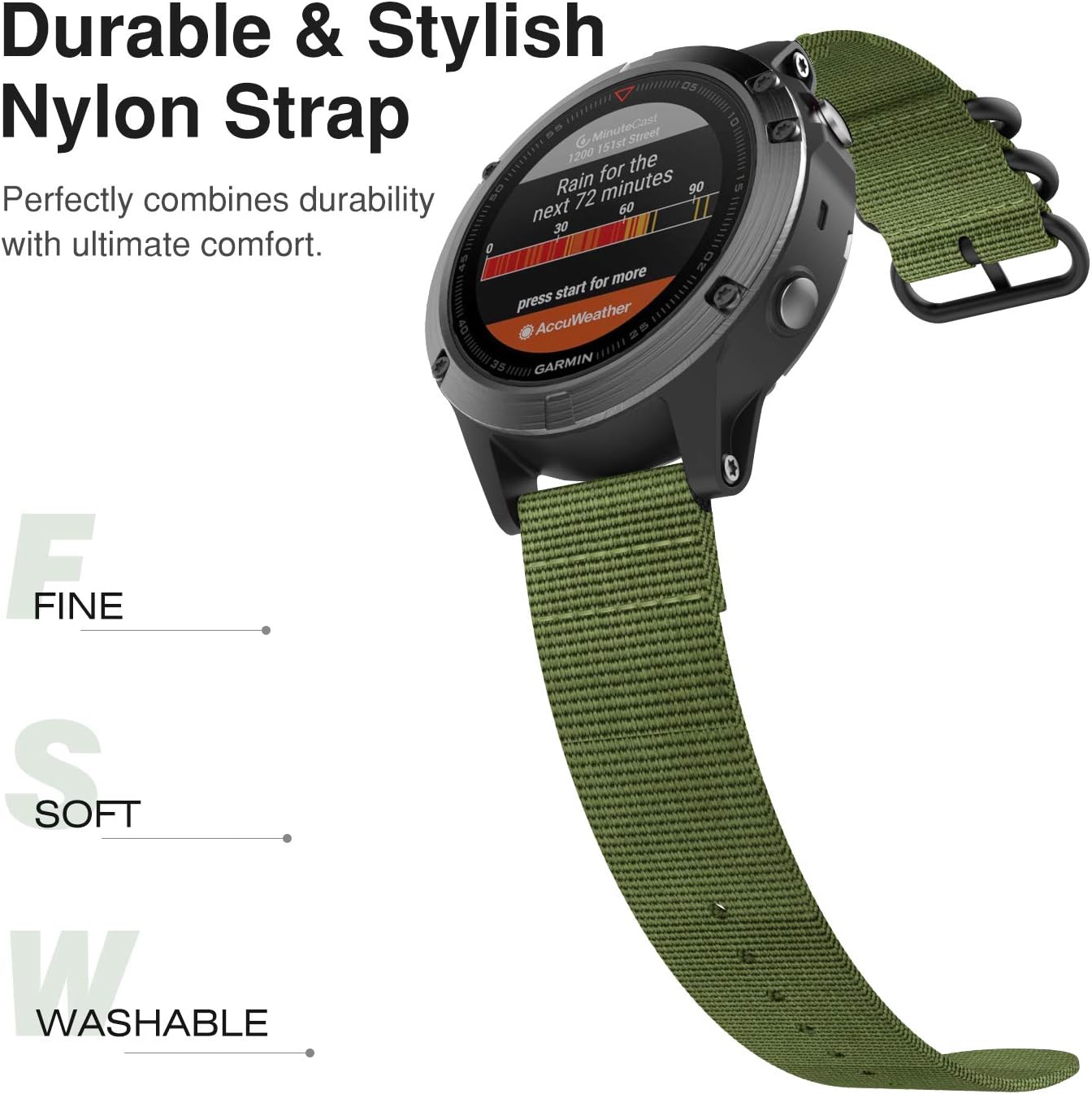 moko band compatible with garmin fenix 6fenix 6 profenix 55 plusforerunner 935945quatix 6approach s62s60 fine woven nylon adjustable replacem