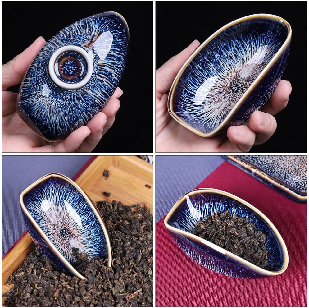 SHERCHPRY Ceramic Tea Scoop Porcelain Tea Vessel for Loose Leaves Holder for Gong Fu Accessories 4.40 X 2.59 X 1.77 in 1 Piece for Home House Restaurant