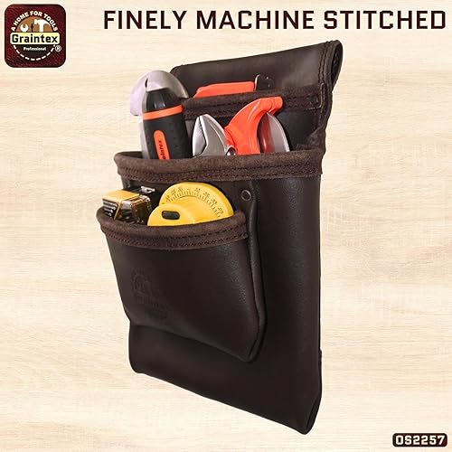 Miniatura 7 de Graintex OS2257 - Bolsa de herramientas y uñas bronceadas con aceite de 3 bolsillos color marrón oscuro para constructorelectricistafontanero