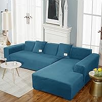 Vista 10 de IMYOGI Fundas de sofá de alta elasticidad en forma de L, 2 fundas de sofá seccionales, una para sofá porción uno para diván, de terciopelo, lavable