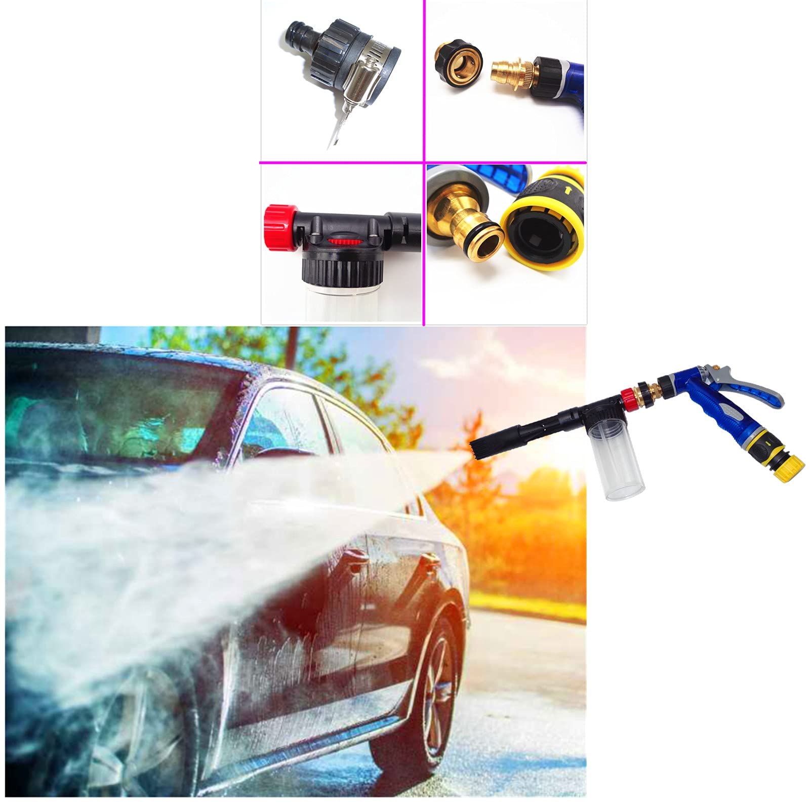Samochodowy pistolet natryskowy piankowy pistolet do czyszczenia samochodu 2 w 1 dysza ręczna 2 w 1 z funkcjonalną dyszą i 2 różnymi złączami pistolet piankowy 100 ml narzędzie do czyszczenia samochodów ogrodów itp