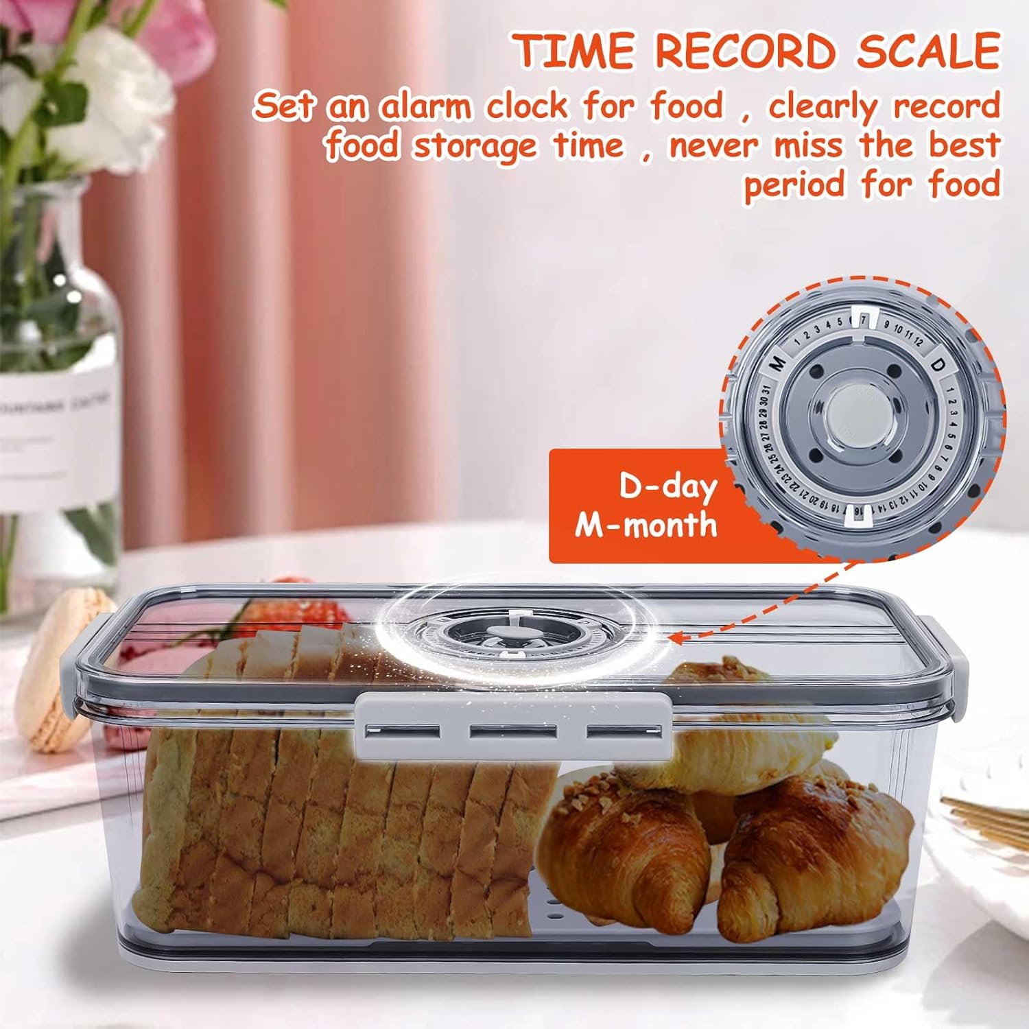 [LHYTFPGYL] キッチンカウンタートップ用ブレッドボックス気密、蓋付き時間記録保存容器、12.8 * 6.89 4.33イン