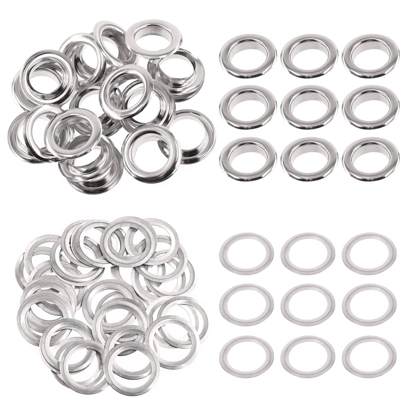 Swpeet 100Pcs - 50Sets 3/5" (17mm) Hole Sliver Grommets Thicken Metal Grommets Eyelets Grommet Kit, Metal Eyelets Kits Grommets Eyelets for Repairing