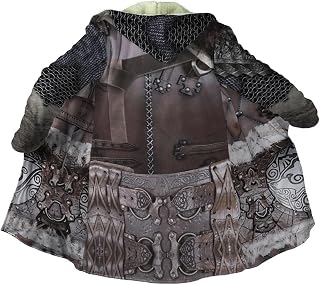 Viking Warrior Armor Faux Cashmere Hooded Coat, 3D Realistic Printed Tattoo Winter Warm Jacket Parka, Horn Button Design