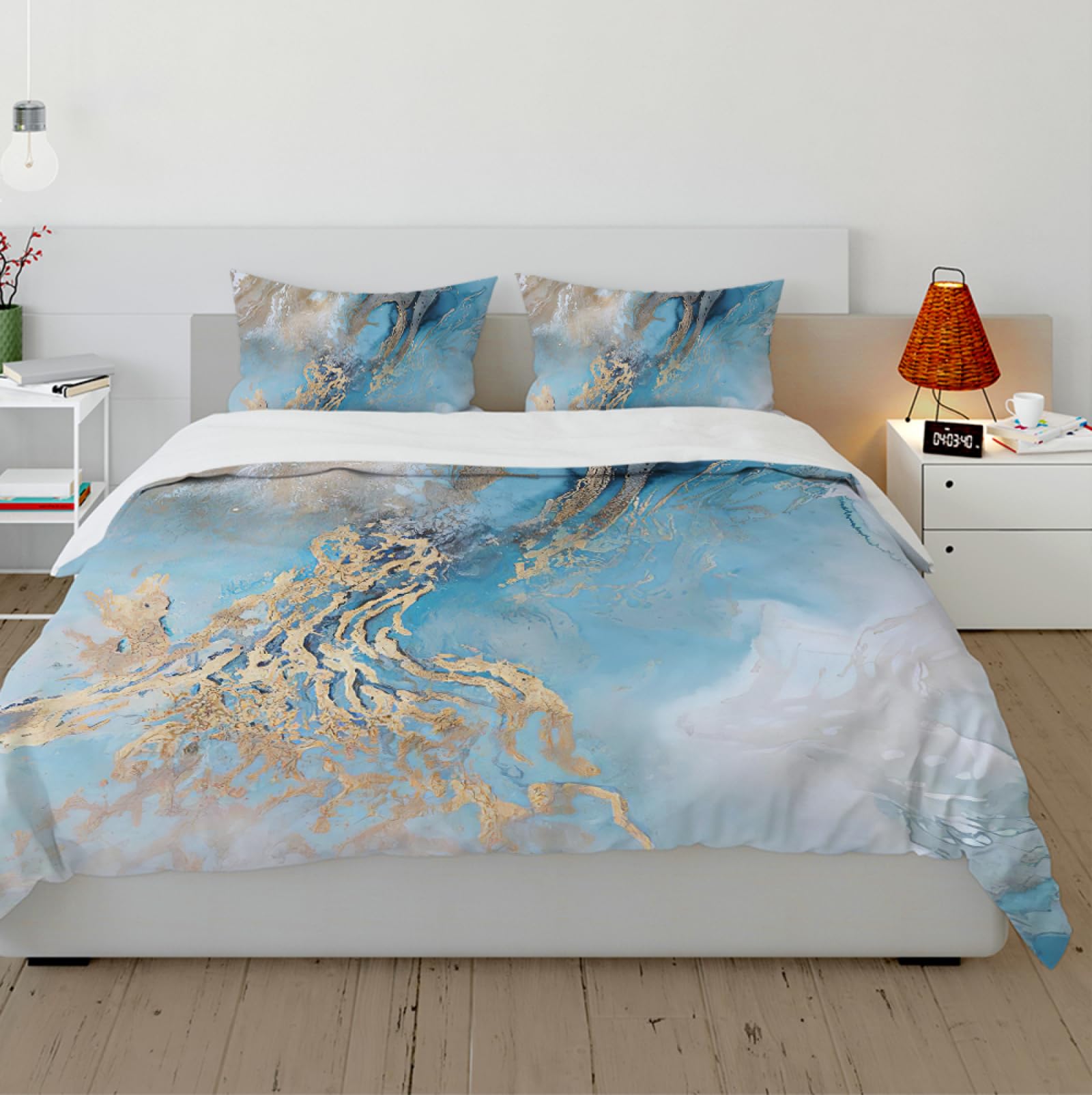 Chic Marmo Piumino Cover Gradiente Blu Oro Bedding Set Liquido Texture Glitter Gold Duvet Cover Arte astratta Soft Microfibra 140x200cm