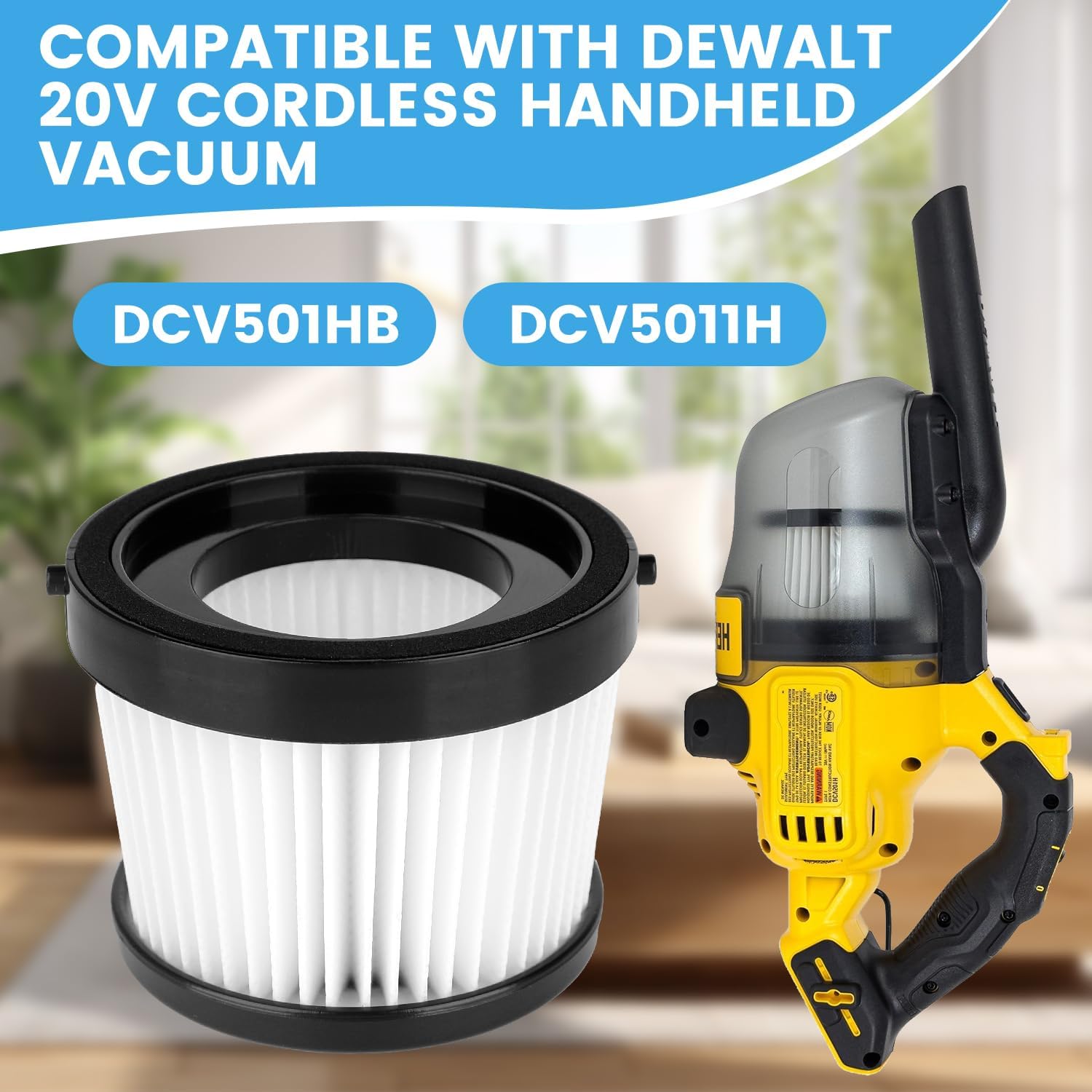 4 Pack DCV501HB DCV5011H Replacement Filters Attachment Compatible with DEWALT 20V Cordless Handheld Vacuum Cleaner, Washable Reusable Vacuum Filter with Brush for Home, Car, Office