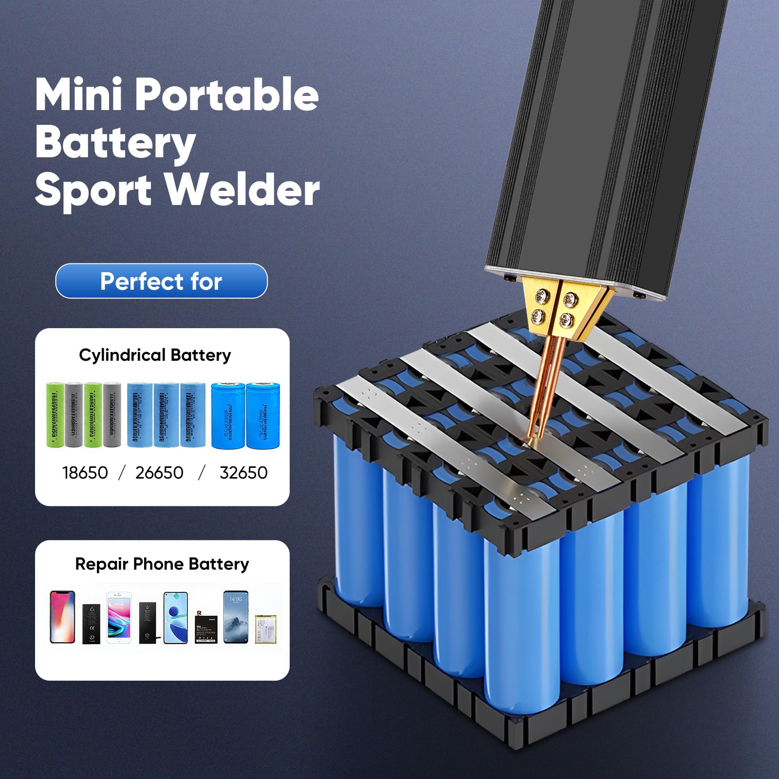 Soudeur par Points avec Batterie, Soudeuse par Points,5000 mAh, écran OLED, chargement Type-C, Automatique et Manuel, 80 Vitesses Réglables pour Les Batteries de Bricolage