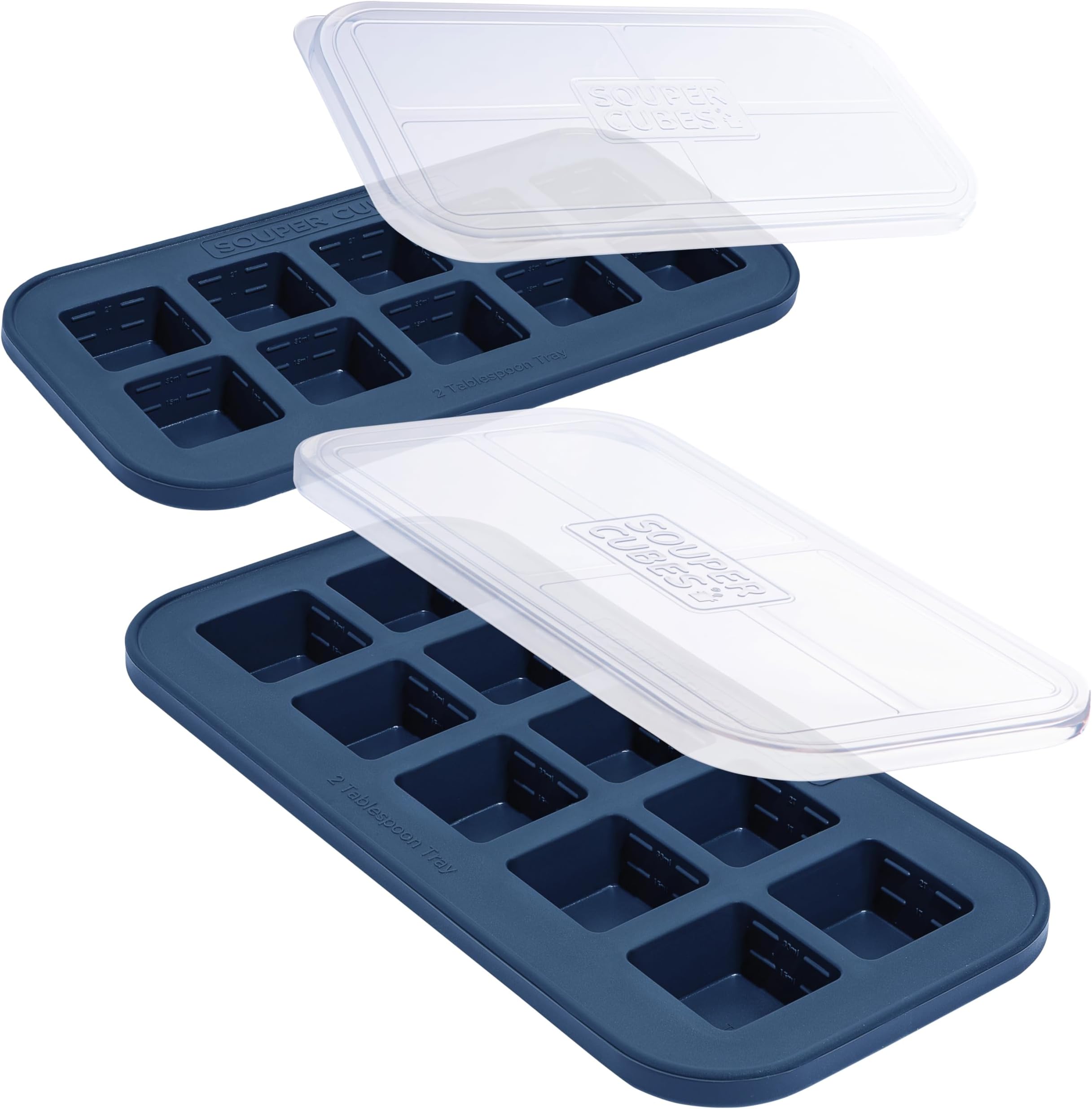 Souper Cubes 2 Tbsp/30mL Silicone Freezer Moulds, Perfect for Storing Garlic, Herbs, Ginger, Pesto, Tomato Paste, Lemon Juice, Curry and More - Blueberry - 2-Pack