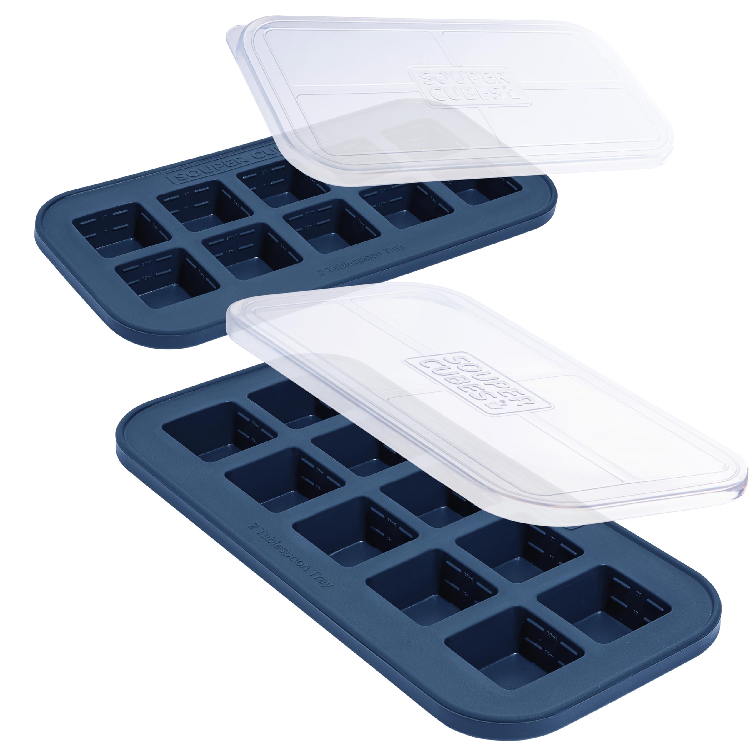 Souper Cubes 2 Tbsp. Silicone Freezer Molds - Perfect for Storing Garlic, Herbs, Ginger, Pesto, Tomato Paste, Lemon Juice, Purees and More - Silicone Baby Food Freezer Tray - Blueberry – 2-Pack