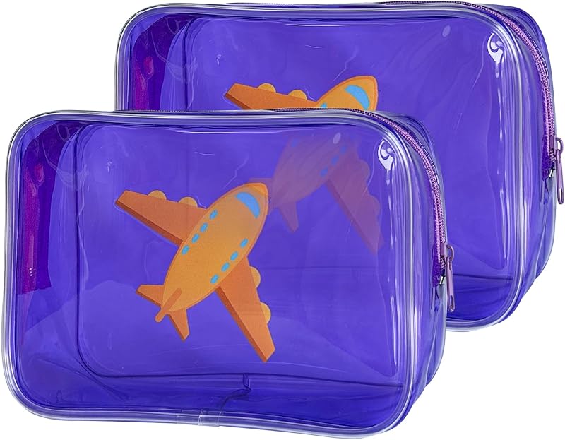 Necessaire transparente TotePrint em PVC, roxa com estampa de avião, 20,07 x 5,84 x 11,94 cm, 2 unidades