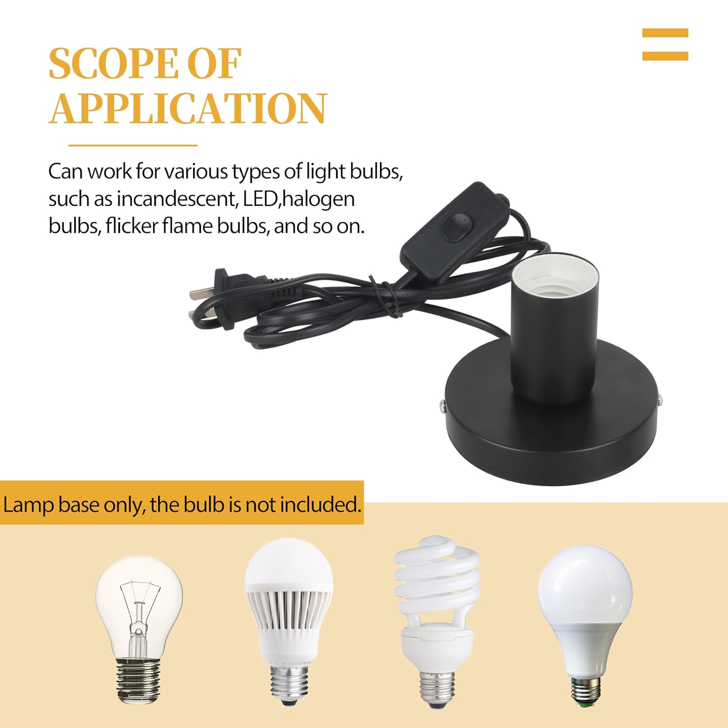 Metal Desktop Lamp Base E26 E27 Light Bulb Socket for Holding Bulb Bulb Base Replacement, 6 Feet Cord on Off Switch Plug (Black) 2 Pcs