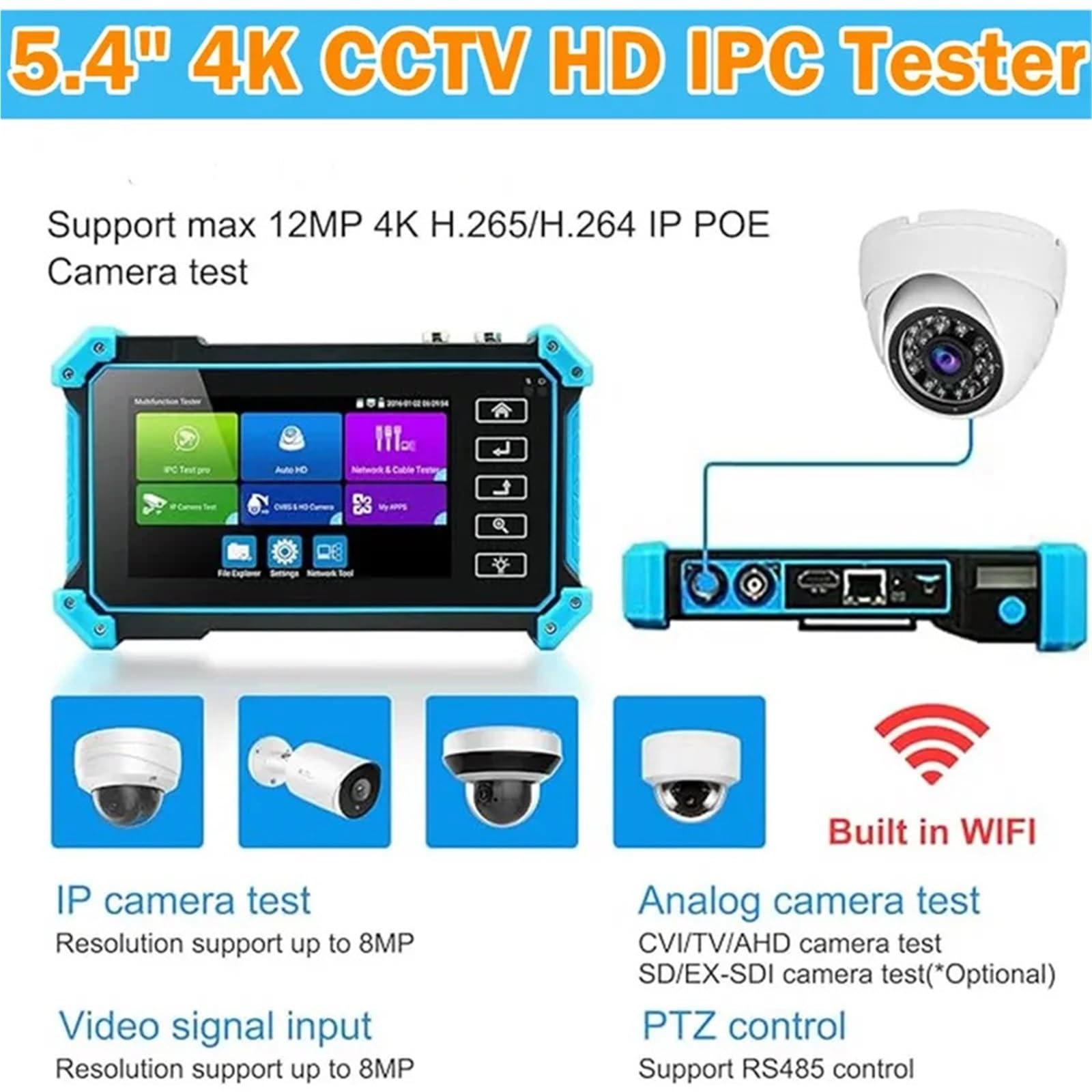 Tester wideo 5,4 cala 5200C Plus, obsługa kamer AHD/CVI/TVI/SDI/CVBS/IP Wysoka wydajność(3100plus)