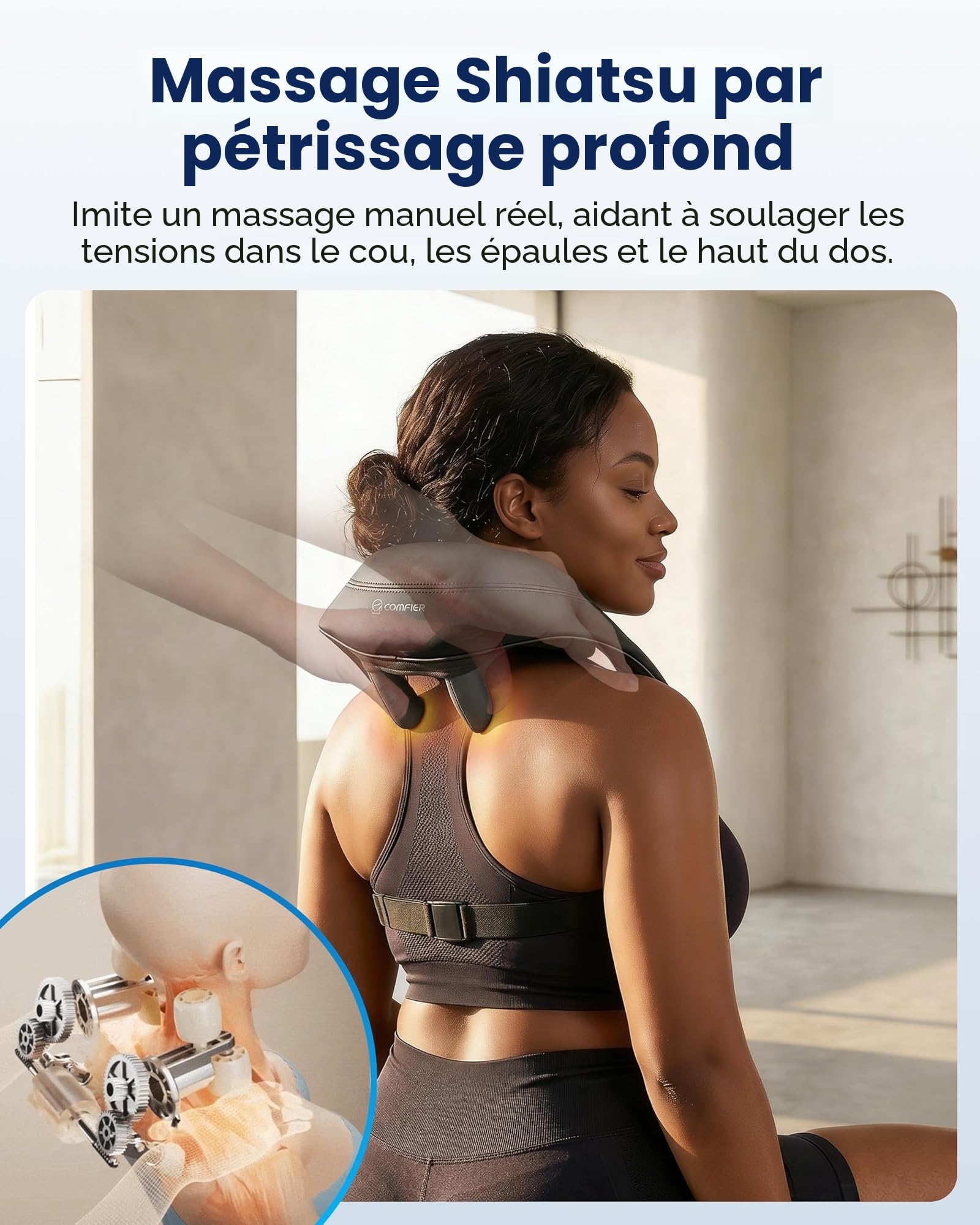 COMFIER Appareil de massage de la nuque, des épaules et du cou sans fil 6D, avec 2 niveaux de chauffage, housse lavable, massage en tissu profond, cadeau pour maman et papa