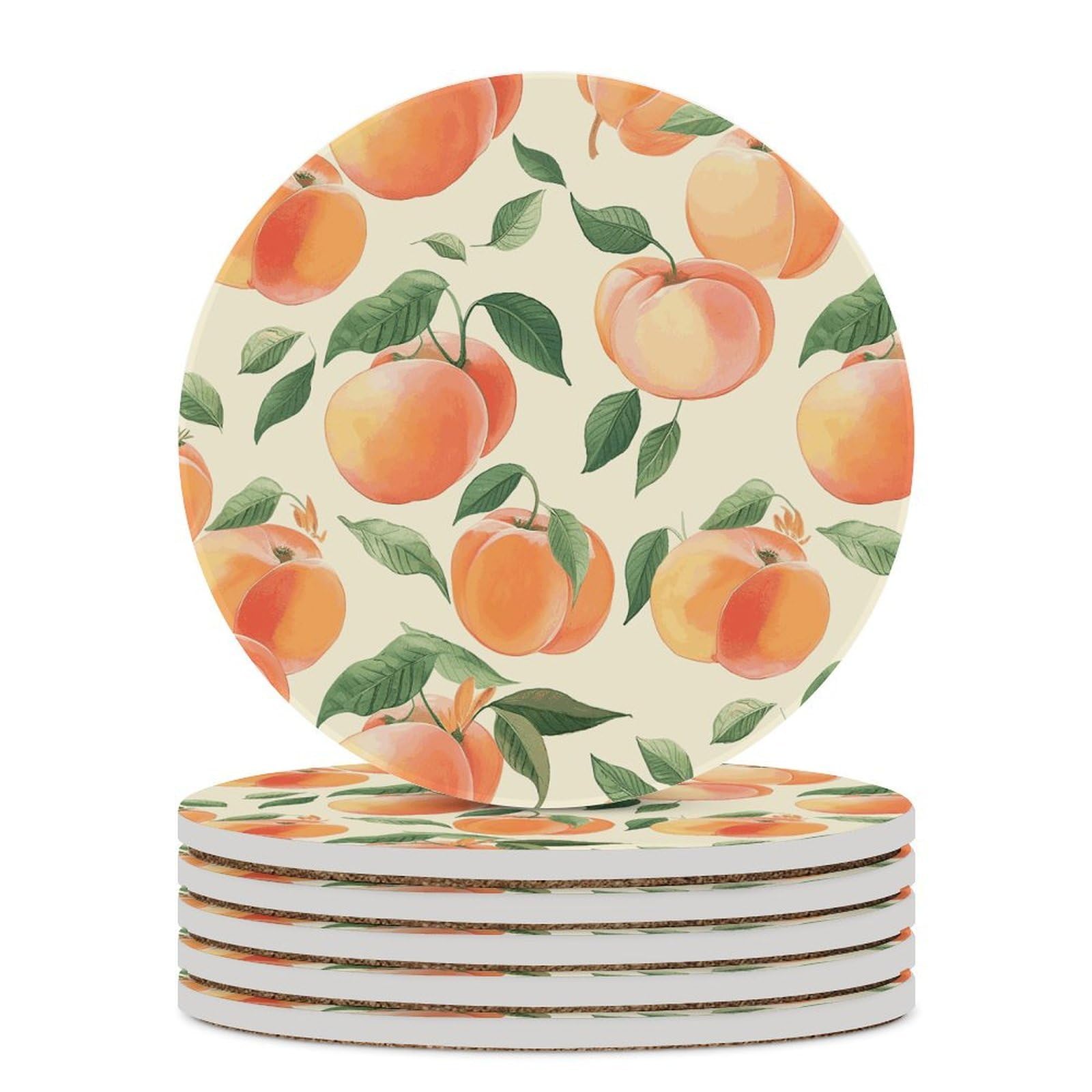 Peach Coasters for Drinks Absorbing Round Ceramic Stone Coaster with Cork Base Coffee Cup Beverage Table Cup Mat Modern Style Bar Coaster Set for Home Decor