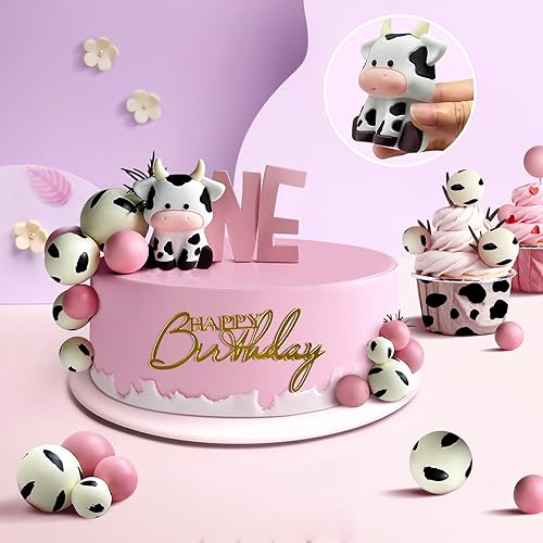 Miniatura 2 de 14 adornos de vaca para tartas, bolas de espuma para decoración de tartas con decoración dorada de acrílico de feliz cumpleaños para baby shower,